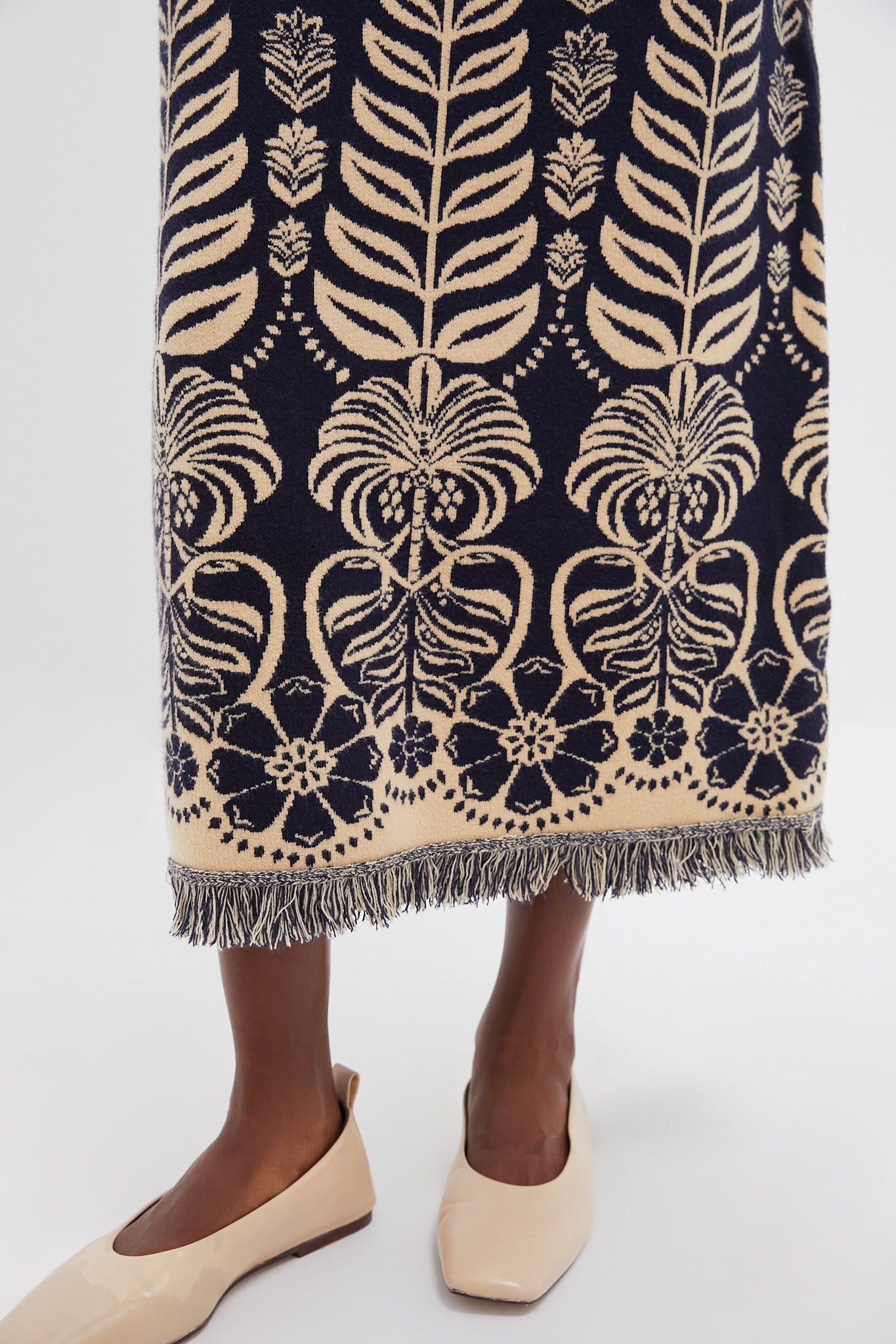 Blue Knit Ainika Tropical Splendor Skirt - Women's Summer Boho Maxi Skirt with Floral Print | Perfect for Beach Vacations, Music Festivals & Boho Chic Outfits