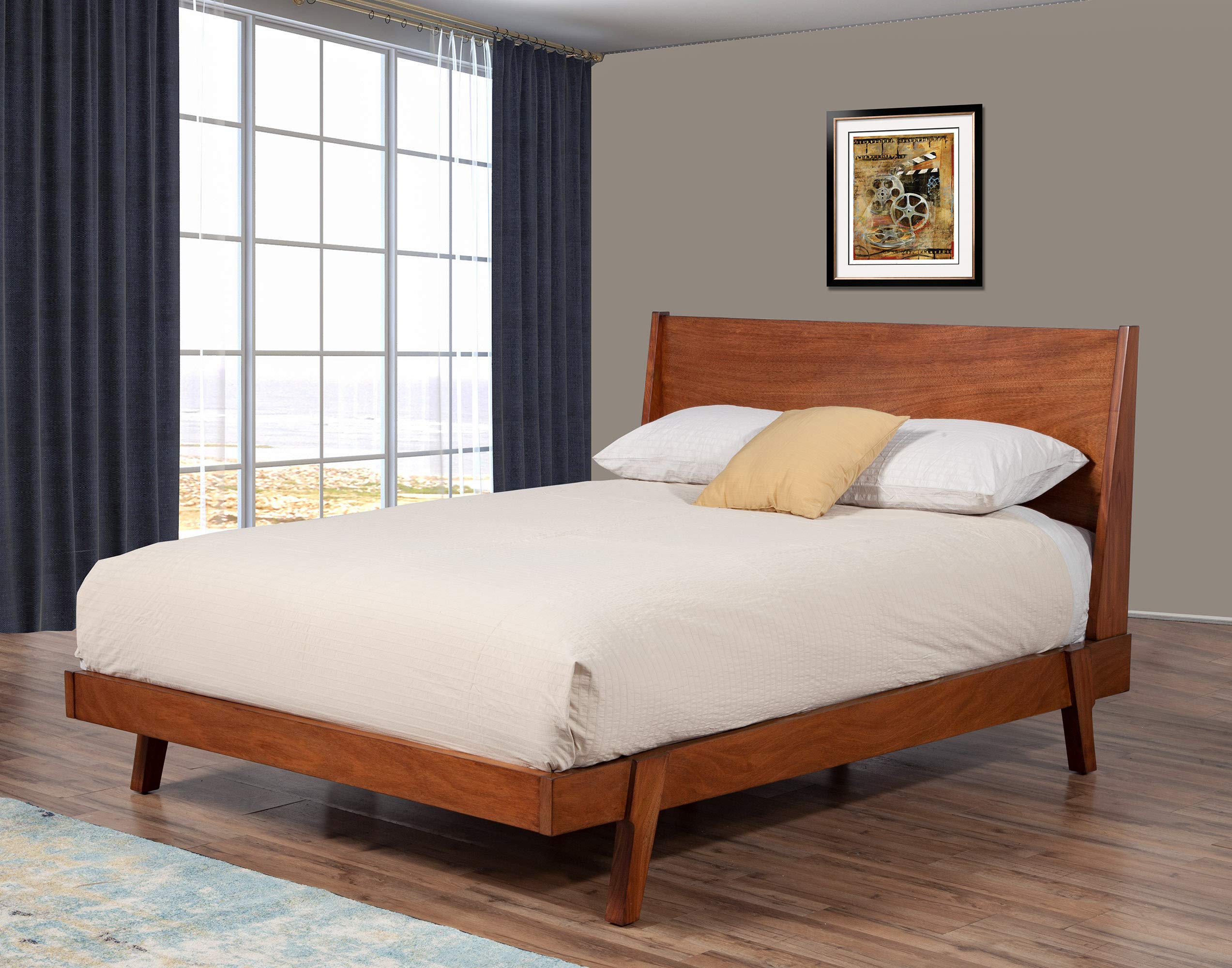 Premium Alpine Furniture Dakota Queen Size Bed Frame - Solid Mahogany Wood Platform Bed with Sturdy Slat Support | Perfect for Modern Bedrooms, Guest Rooms & Master Suites