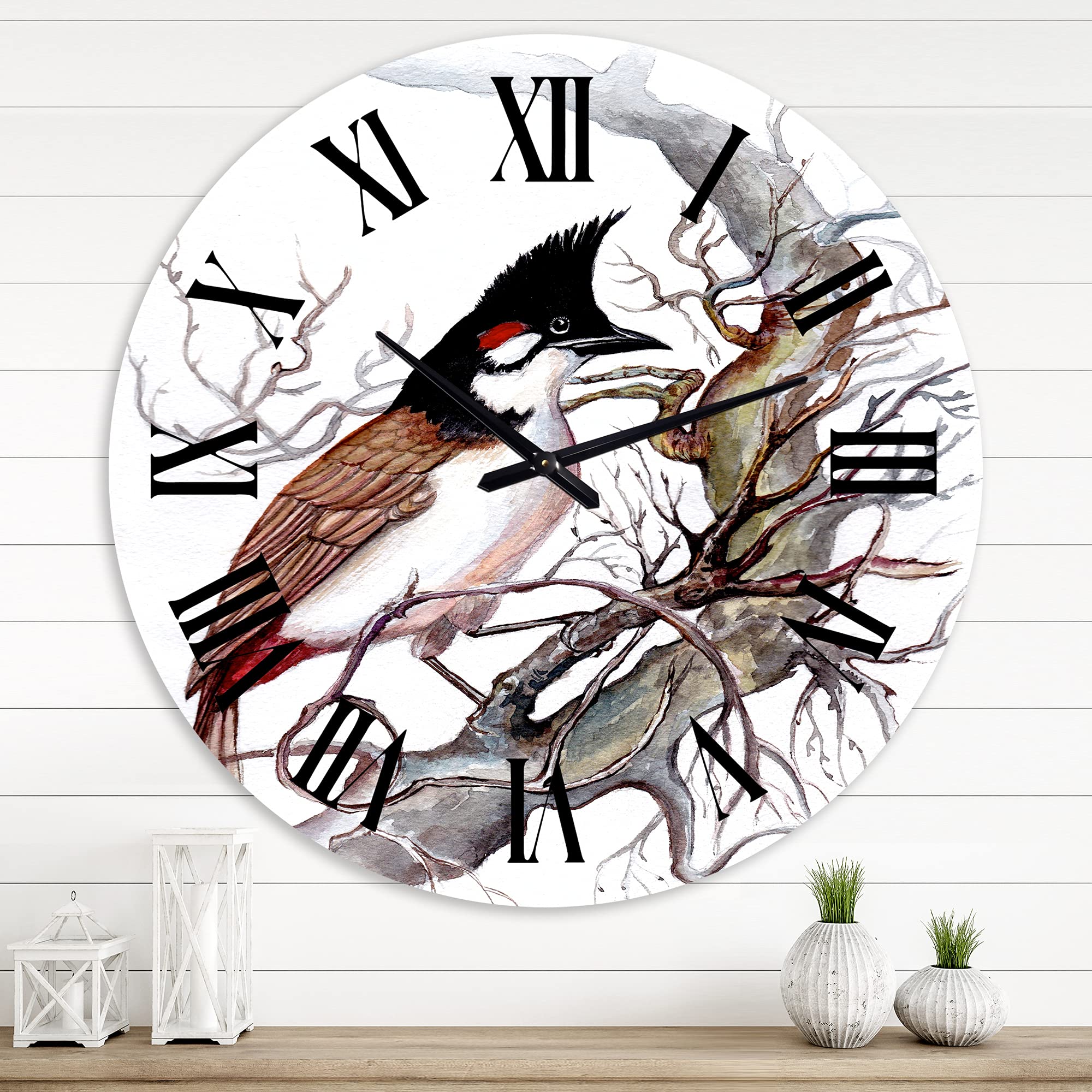 Vintage Bird on Branch Wall Clock - Large Decorative Wall Clock for Home, Office, Living Room, Bedroom - Silent Non-Ticking Traditional Clock with Roman Numerals - Perfect for Farmhouse, Rustic, Vintage Decor