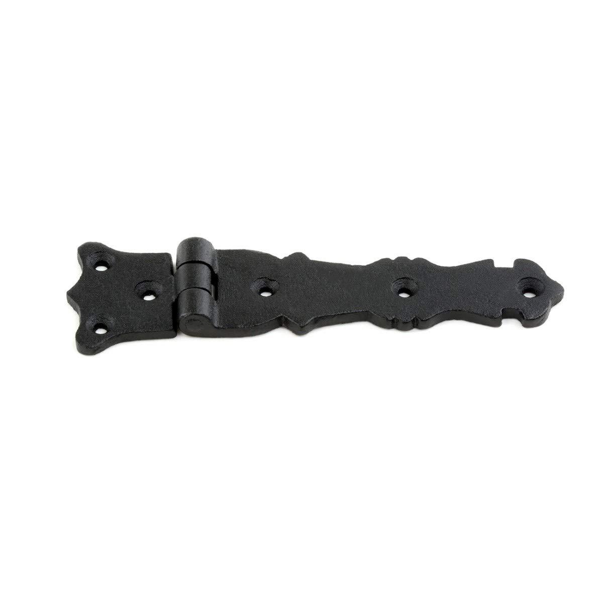 Antique Fleur De Lis Style Black Wrought Iron Shed Door Hinge 5.5 Inch - Decorative Flush Mount Cast Iron Barn Door Hinge with Hardware - Perfect for Sheds, Barns, and Rustic Home Decor