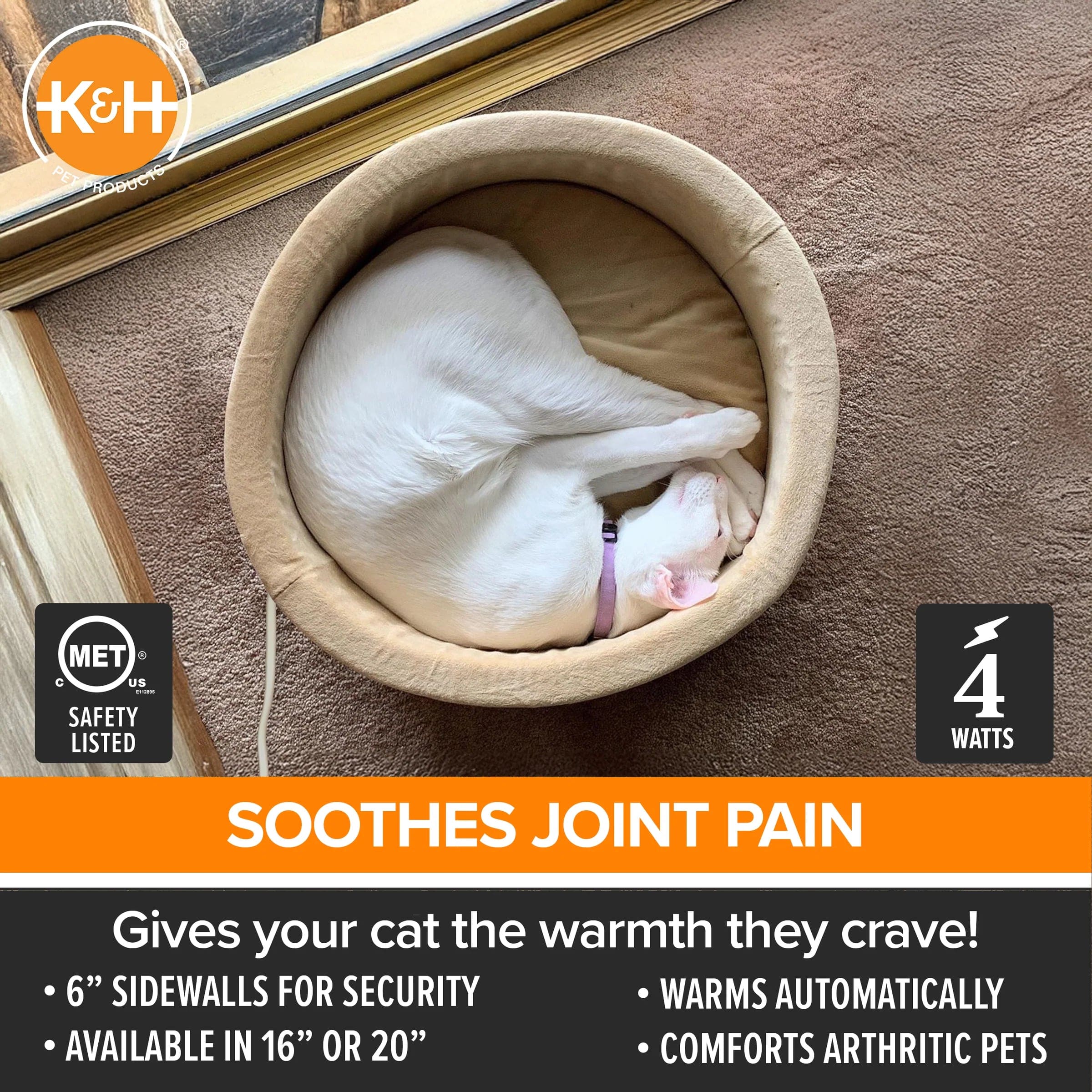 K&H Thermo Kitty Heated Cat Bed - Self-Warming Pet Bed for Indoor Cats, Soft Plush Fleece, 2 Sizes (Small & Large) - Perfect for Winter & Cold Weather Comfort