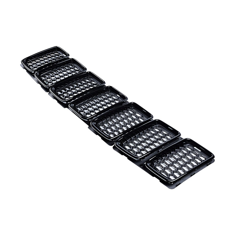 Anzio Honeycomb Matte Mesh Front Grill Glossy Black Grille Inserts - 7pcs Compatible with 2014-2016 Jeep Grand Cherokee | Upgrade Your SUV's Style & Protection for Off-Road Adventures