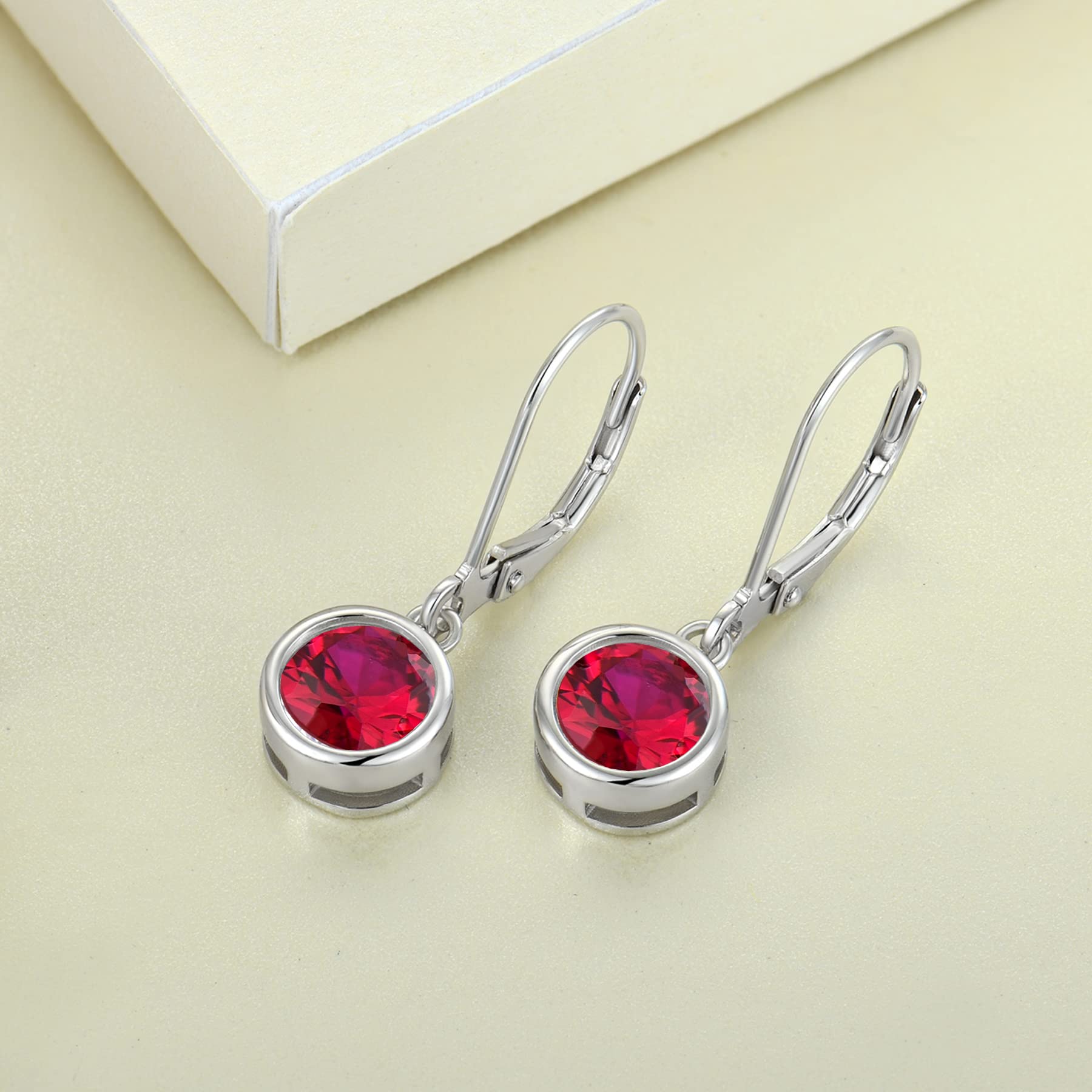 925 Sterling Silver Solitaire Dangle Drop Earrings with Round Cut Birthstone & Leverback - Elegant Women's Jewelry for Weddings, Parties & Everyday Wear