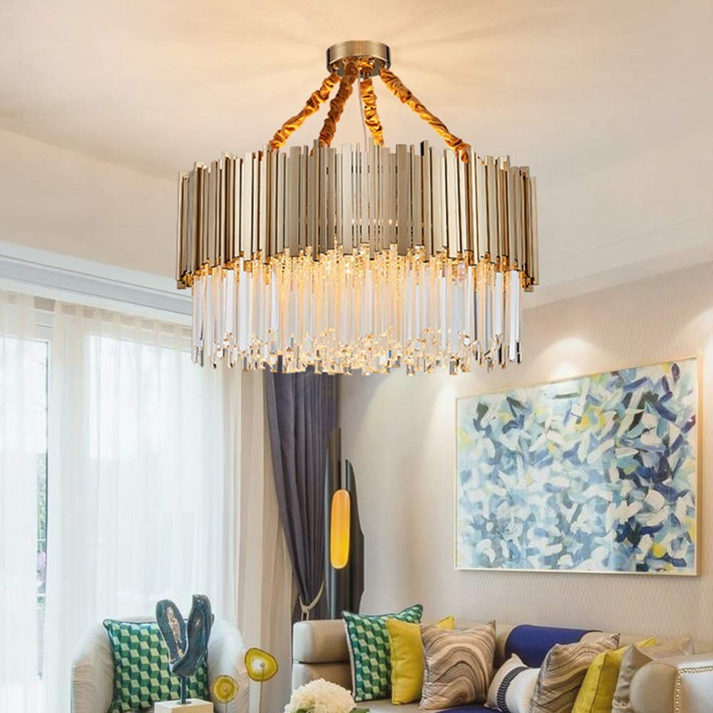 Modern LED Chandelier - Northern European Style Crystal Ceiling Light for Living Room & Restaurant | Single Layer Round Neoclassical Luxury Lighting for Home Decor & Dining Ambience
