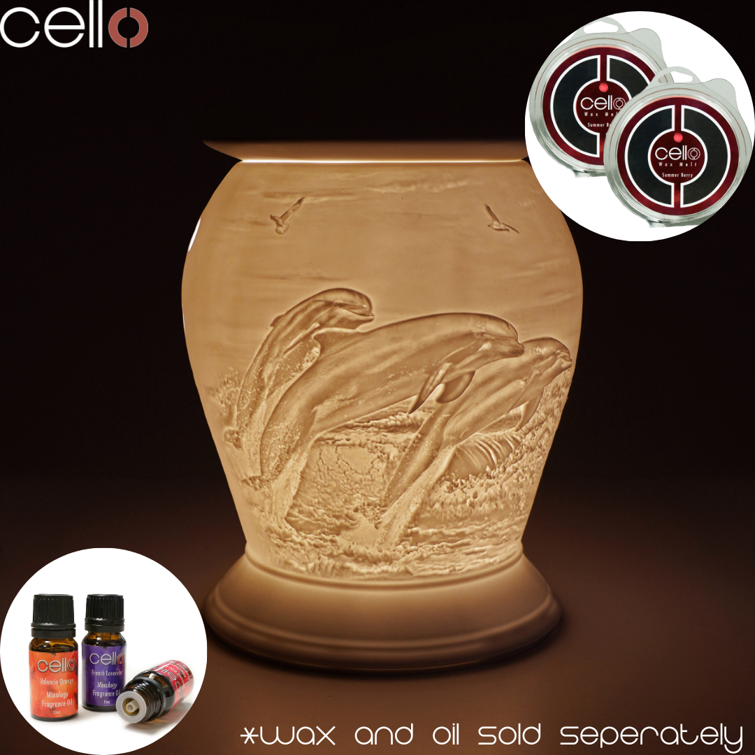 Premium Electric Wax Warmer with Porcelain Barrel - Cello & Dolphin Design for Home Aromatherapy, Relaxation, and Spa-Like Ambience