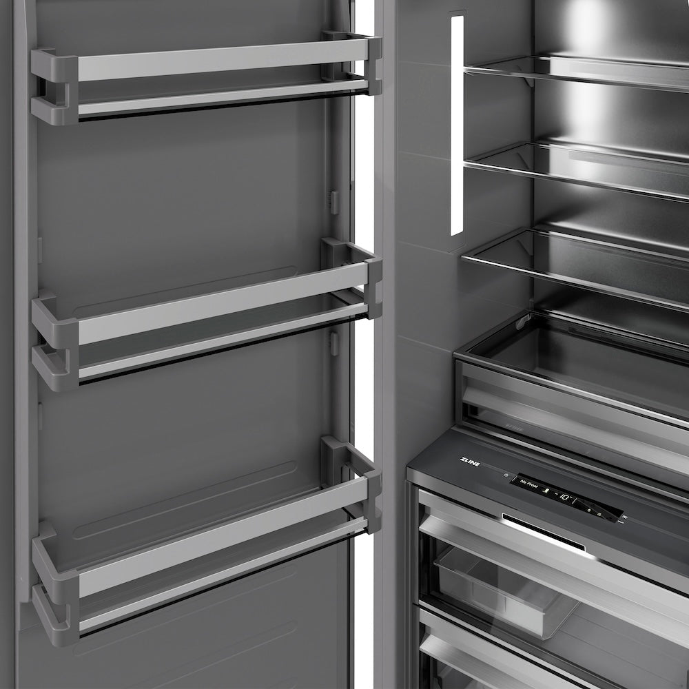 ZLINE Autograph Edition 18 Inch 8.6 Cu Ft Right Hinge Stainless Steel Column Freezer with Graphite Gray Interior & Matte Black Accents (RCFVRZ 30418 MB) - Perfect for Home Bars, Basements, and Commercial Kitchens