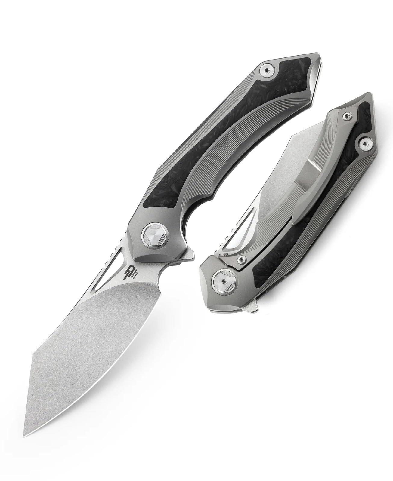 Bestech Knives BT1909A Kasta Framelock Folding Pocket Knife - Gray Titanium Handle, D2 Steel Blade for Outdoor, Camping, EDC & Survival Gear
