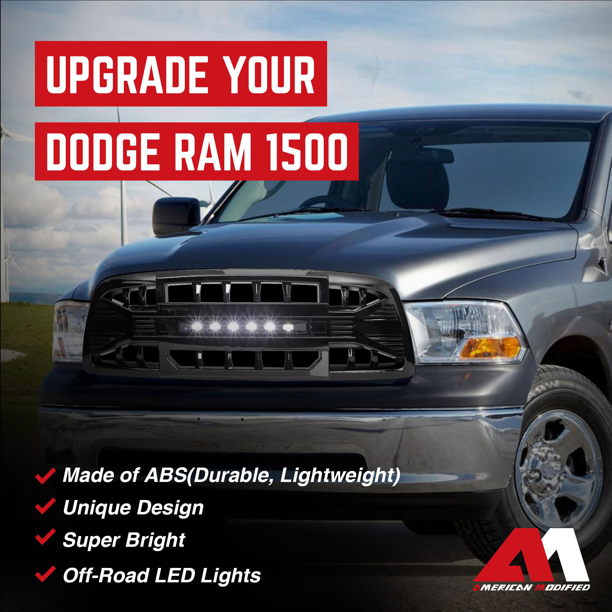 2009-2012 Dodge Ram 1500 Off-Road Grille with LED Lights | Glossy Black Armor Grille Replacement | Enhanced Front End Protection for Truck Enthusiasts | Perfect for Off-Roading, Truck Shows & Daily Driving