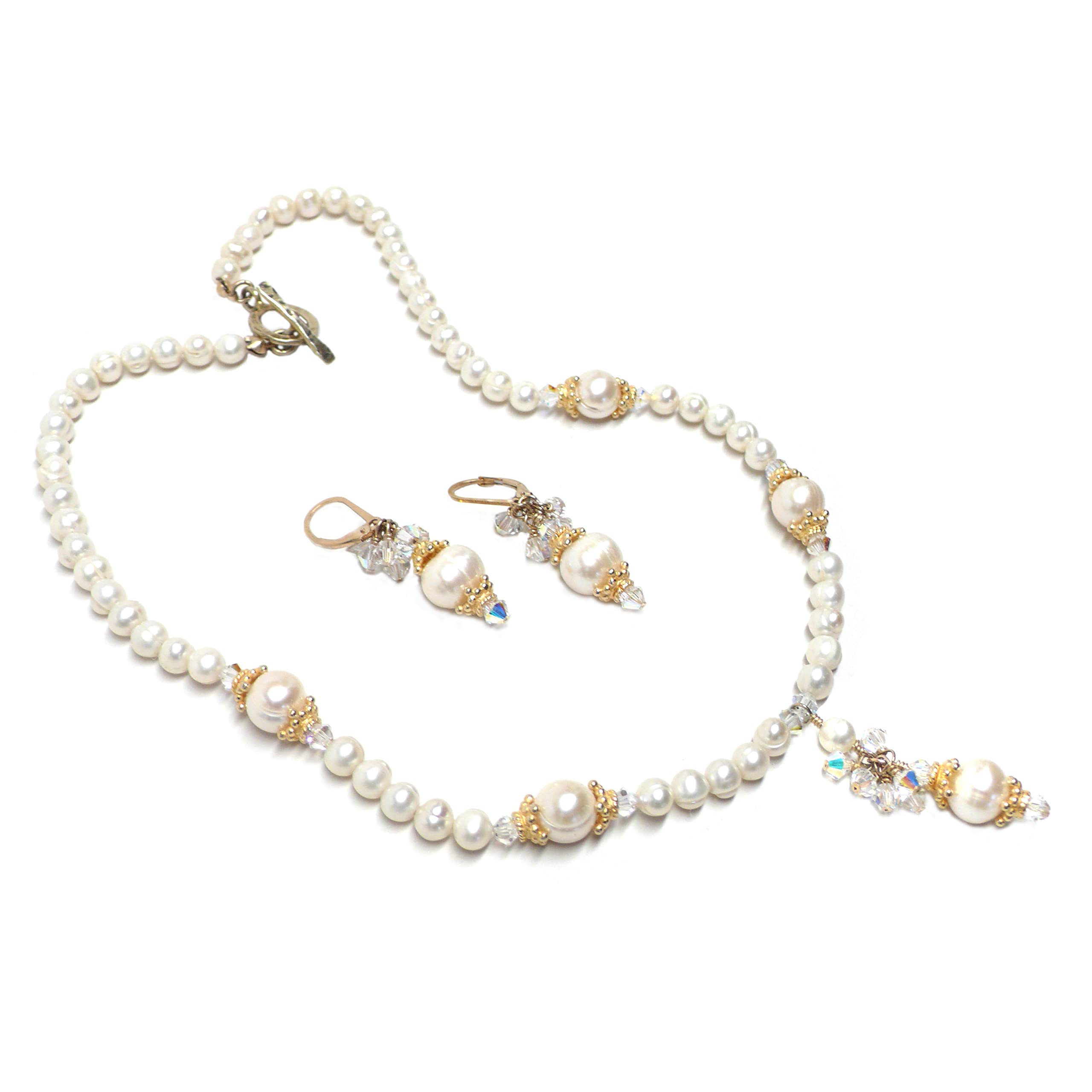 Elegant White Cultured Freshwater Pearl Necklace with Vermeil Crystal Accents - Perfect for Weddings, Parties & Special Occasions