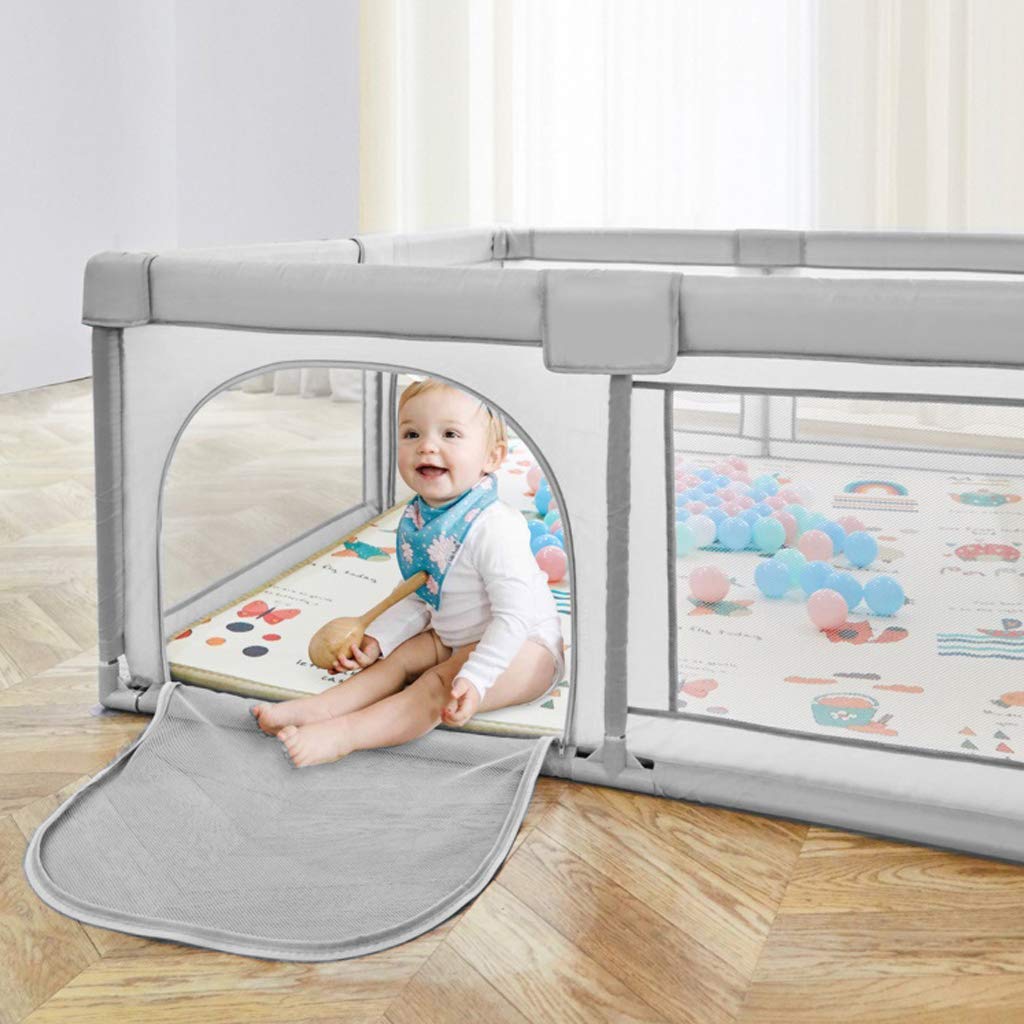 Gray Playpen for Babies & Toddlers - Foldable Lightweight Indoor Play Yard with Fitted Floor Mat | Home Security Fence for Safe Playtime, Nursery, Daycare & Living Room Use