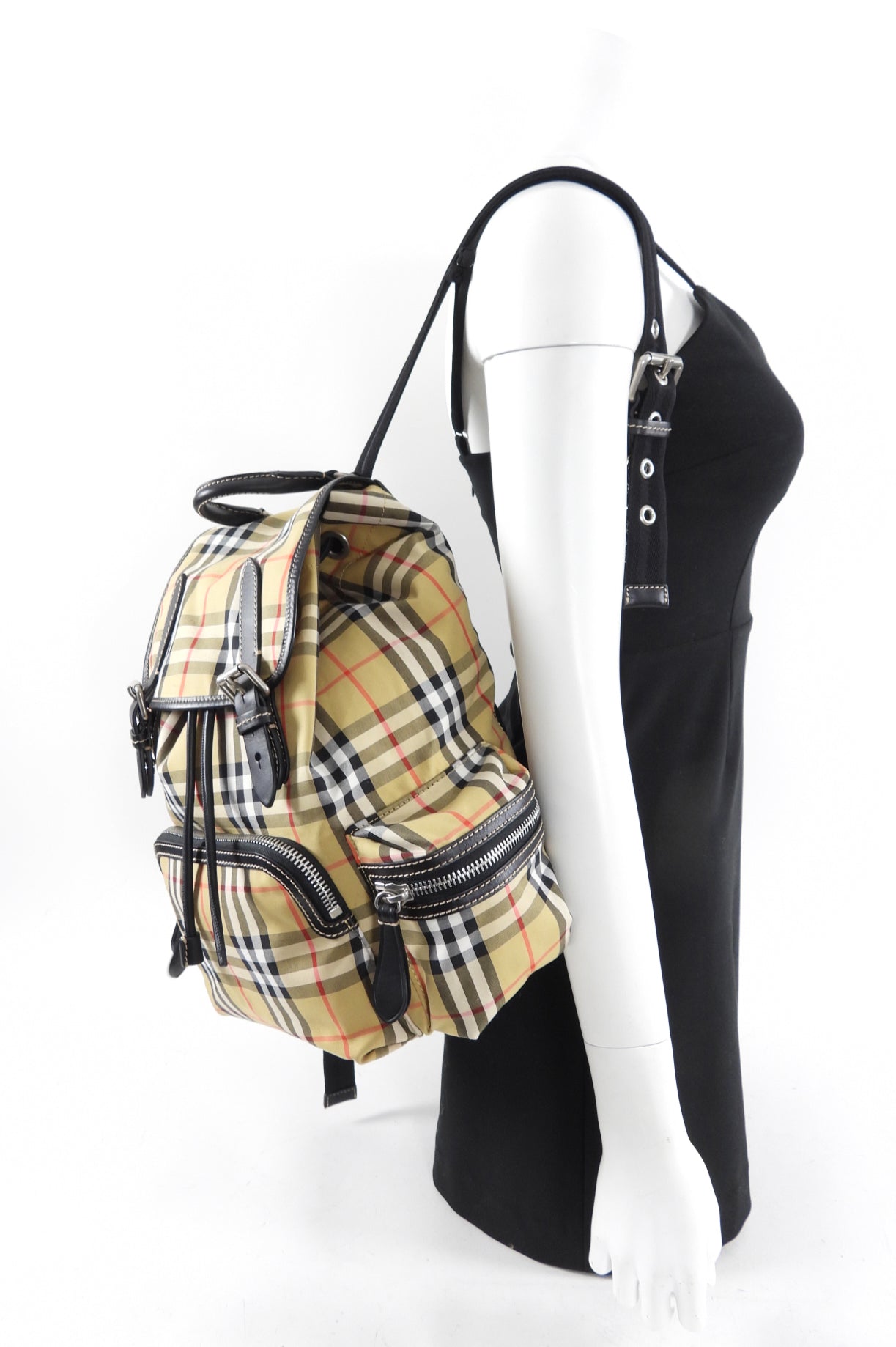 Burberry Large Check Fabric and Leather Backpack for Women & Men - Stylish Designer Travel Backpack for Work, School & Daily Commute