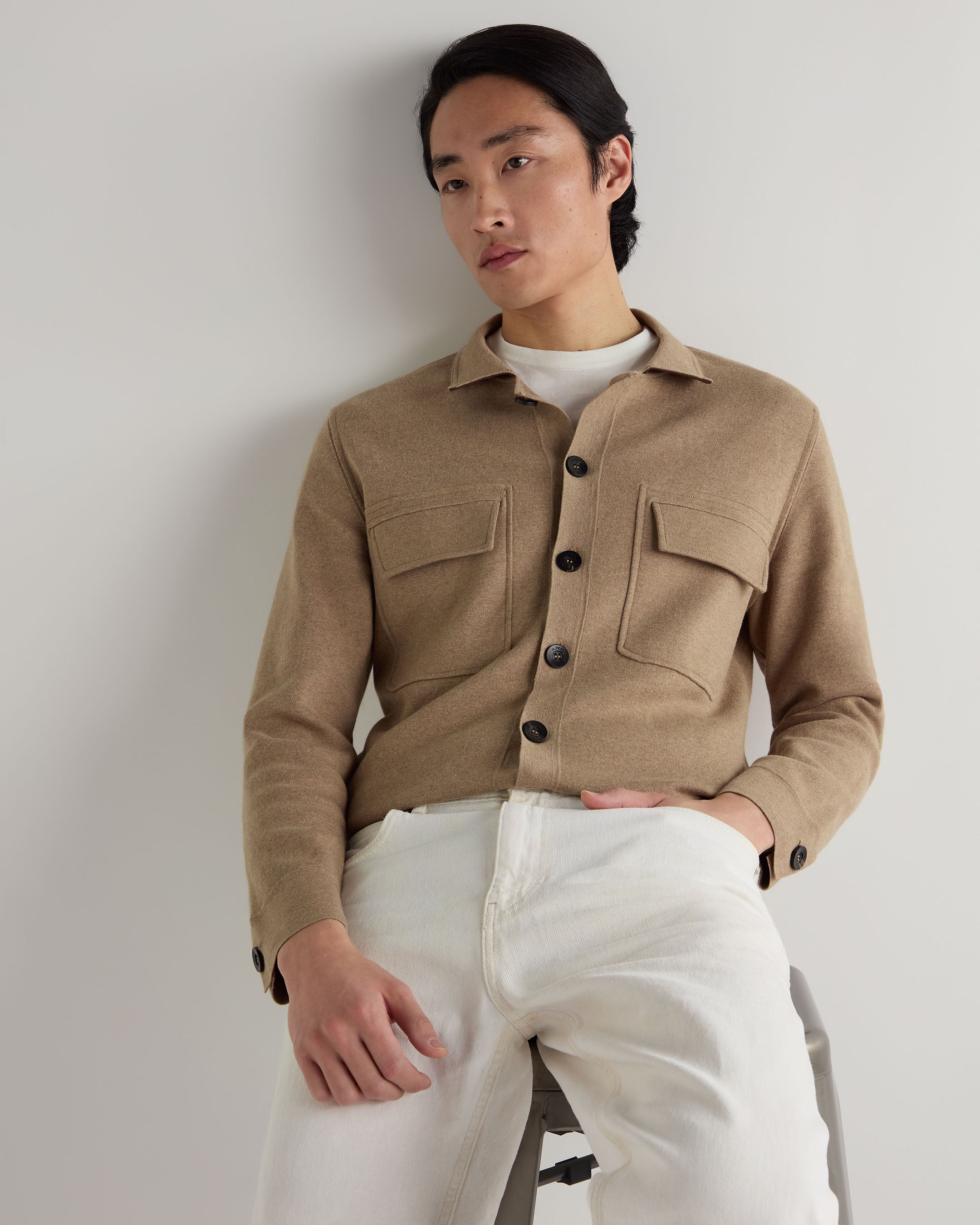 Premium Men's Cotton Cashmere Overshirt in Taupe Brown - Soft & Warm Layering Piece for Fall & Winter Fashion