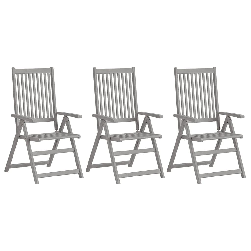 CHARMMA 3-Piece Patio Reclining Chair Set with Cushions - Solid Acacia Wood Outdoor Lounge Chairs in Gray (27.34KG) - Perfect for Backyard, Poolside & Garden Relaxation