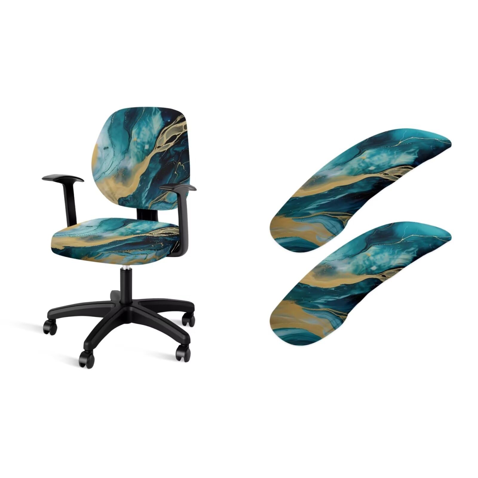 Marble Chair Seat Covers Set - 4-Piece Stretchable Universal Desk & Office Chair Slipcovers with Armrest Covers - Perfect for Home Office, Gaming Chairs, and Computer Workstations