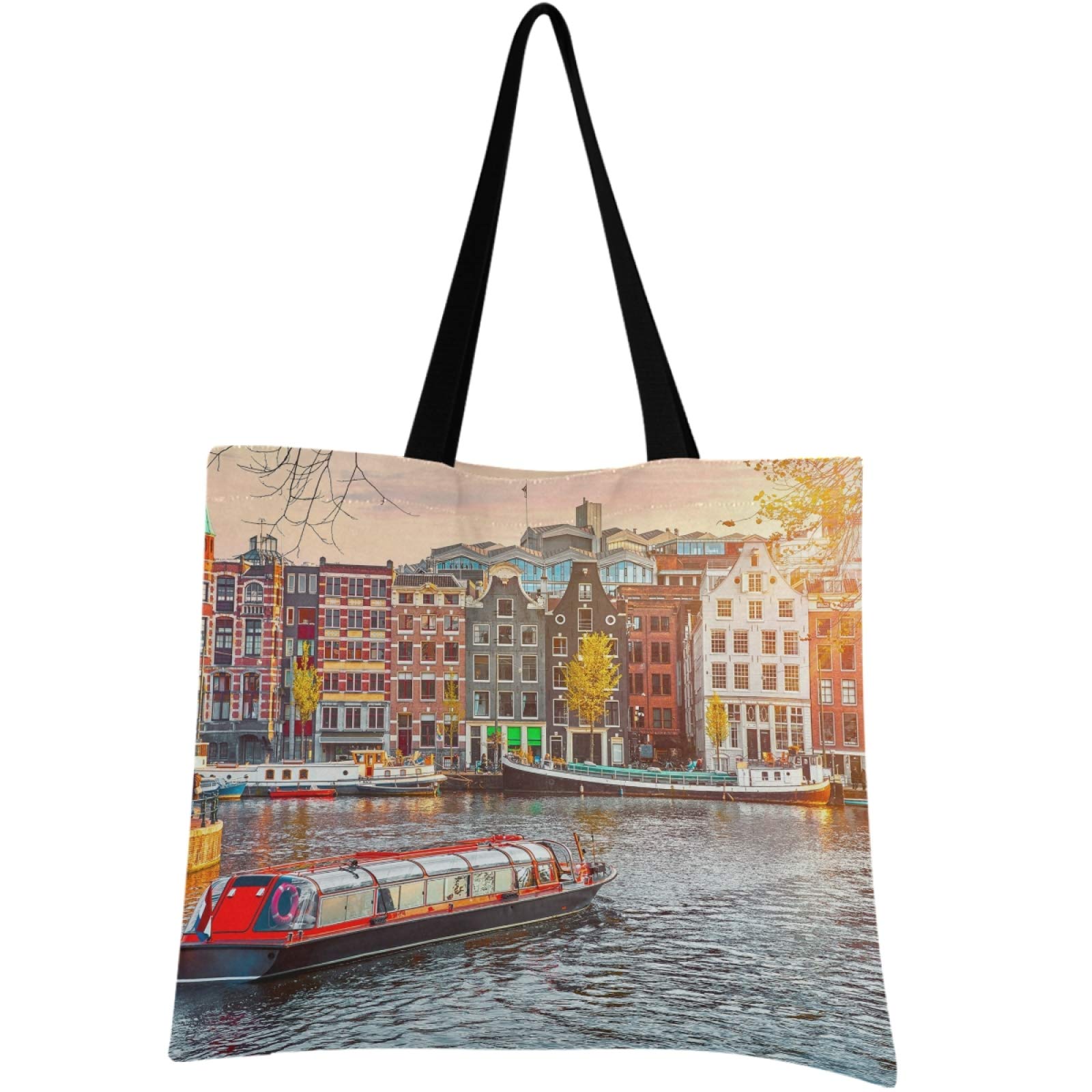 Visesunny Women's Extra Large Tote Bag - Amsterdam Netherlands Print, Durable Shoulder Bag for Beach, Travel, Grocery Shopping & Daily Use | Reusable Storage Handbag for Work, Commute & Weekend Outings