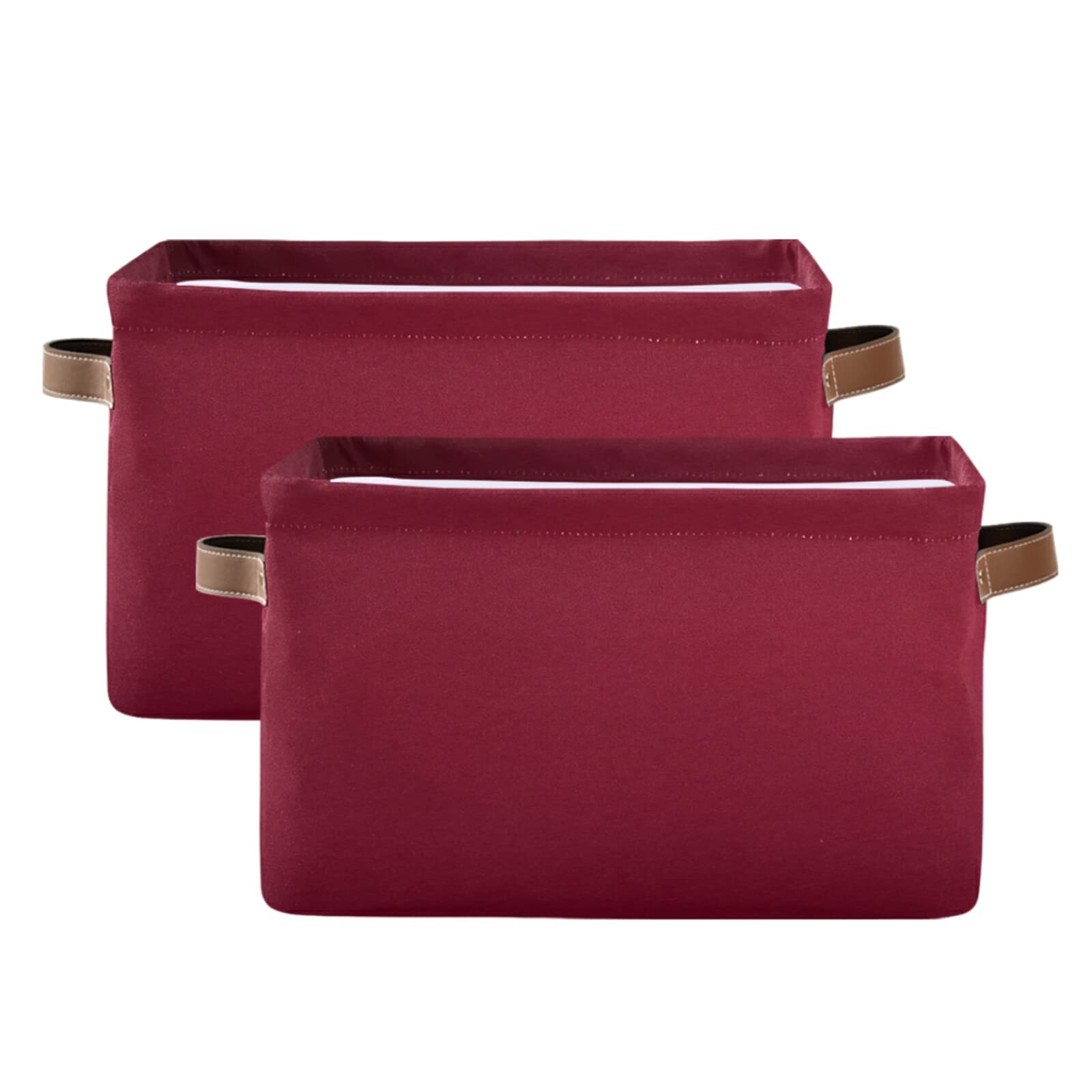 Burgundy Red Foldable Storage Baskets (2-Pack) - Waterproof Collapsible Fabric Storage Bins with Handles for Shelves, Closet, Nursery & Home Organization | Sturdy Canvas Storage Cubes for Bedroom, Bathroom & Office Use