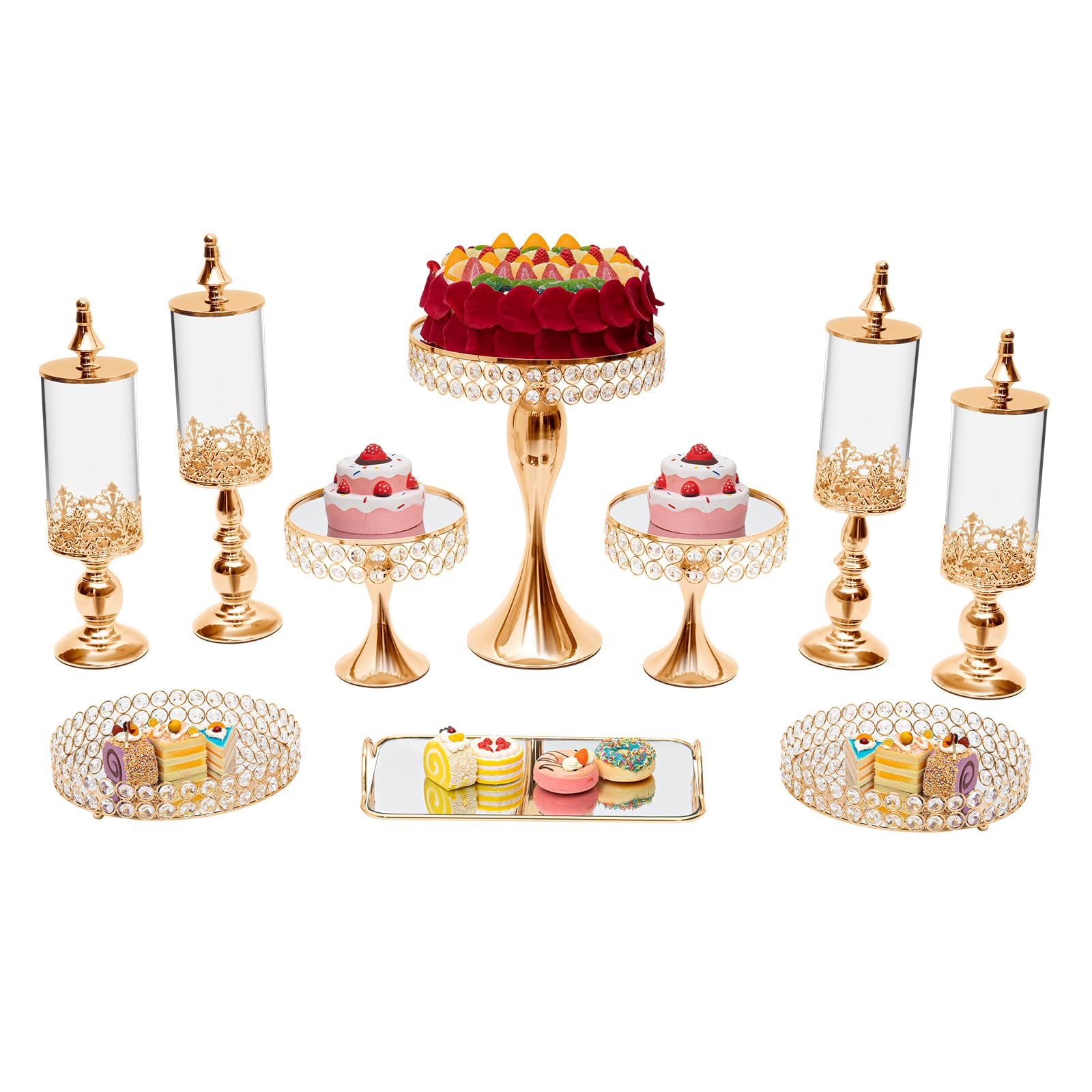 TFCFL 10-Piece Gold Crystal Cake Stand Set - Elegant Cupcake & Cookie Holder for Dessert Display, Baby Shower, Wedding, Birthday Party Decorations | Perfect for Home Celebration & Buffet Table Decor