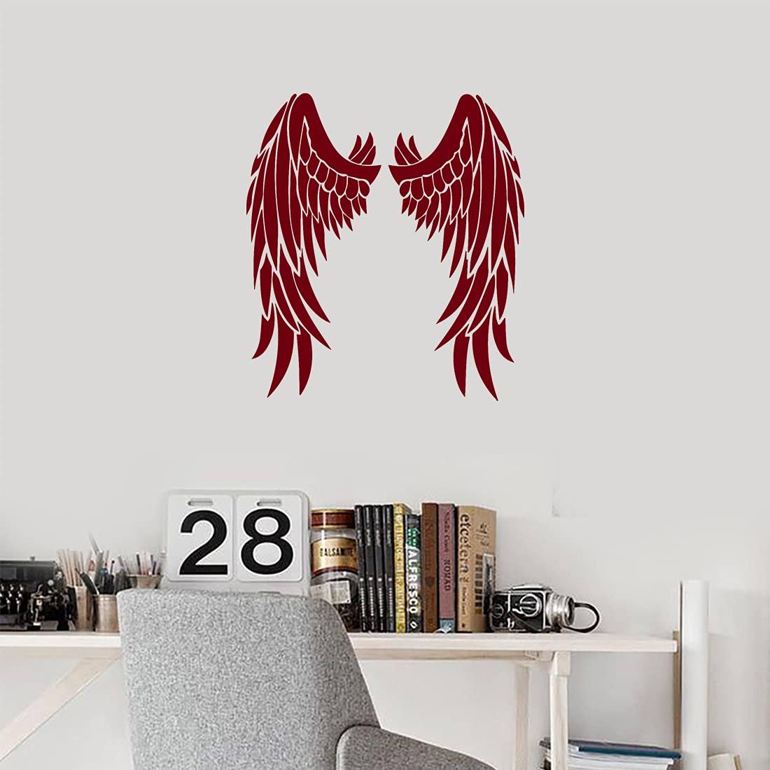 Premium Waterproof Vinyl Decal Stickers (Set of 2) - Saint Wings Lovely Burgundy Design for Laptop, Phone, Helmet, Car, Window, Bumper, Mug, Cup, Door & Wall - Perfect for Personalizing Devices and Home Decor