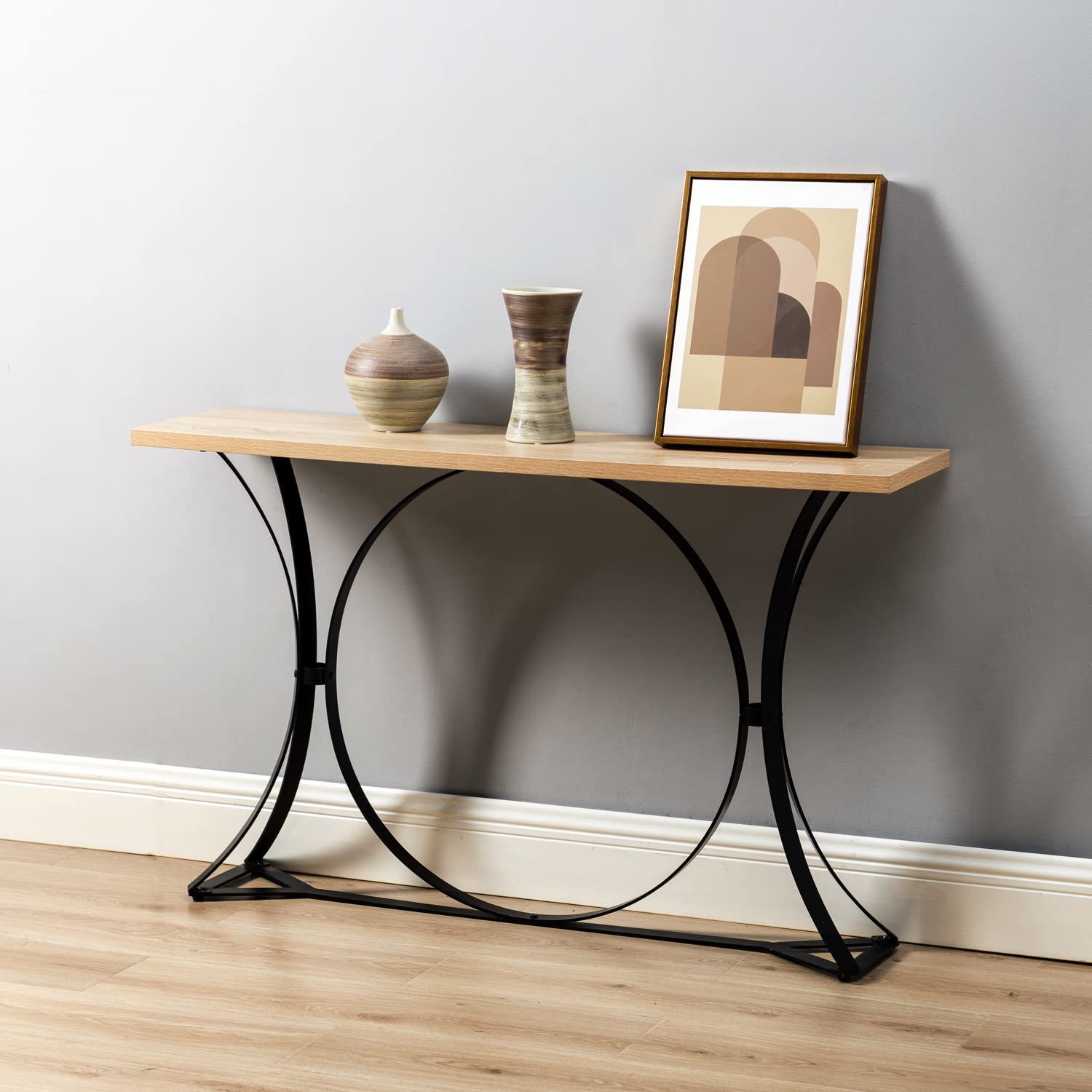 Modern Console Table with Geometric Metal Base - Slim Sofa Table for Behind Couch, Narrow Hallway Entryway Table - Perfect for Living Room, Foyer & Small Space Decor