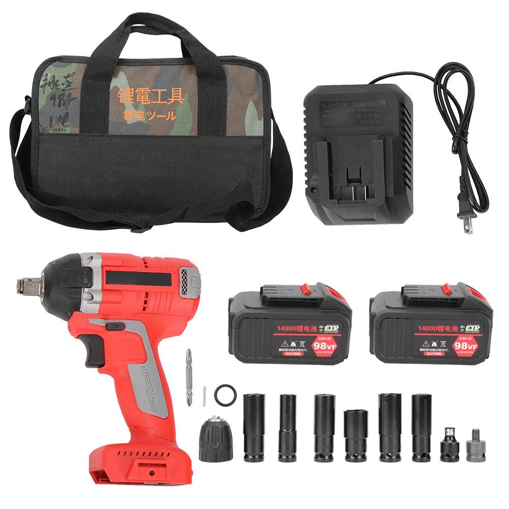 Naroote 98Vf Brushless Electric Wrench - Cordless Rechargeable Power Tool with 2 Batteries & Charger (US Plug 110-240V) - Perfect for Automotive Repair, Construction & DIY Projects