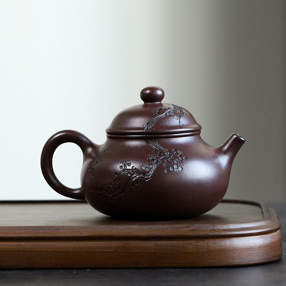 Premium Yixing Purple Clay Teapot with Plum Blossom Design - Handcrafted Chinese Ceramic Teapot for Oolong, Pu-erh & Green Tea Brewing - Perfect for Tea Ceremonies, Gifts & Home Decor