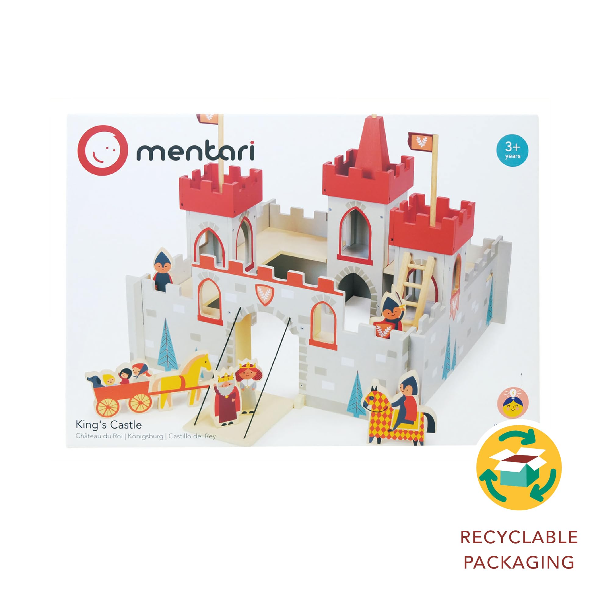 Mentari Toys King's Castle - Wooden Castle Playset with 6 Figures for Kids - Encourages Storytelling & Imaginative Play - Perfect for Preschool Pretend Play & Creative Role-Playing Games - Ages 3+