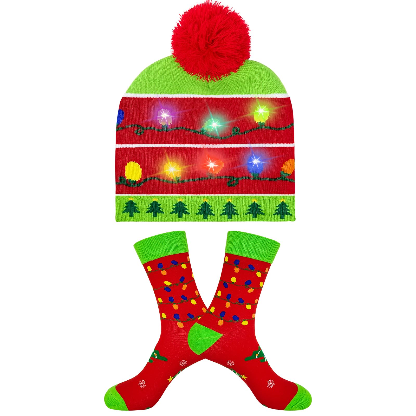 LED Christmas Beanie Hat with Light Up Pom Pom - Warm Winter Knit Cap for Men, Women & Teens - Perfect Holiday Gift & Xmas Party Accessory - Great for Outdoor Activities, Festive Gatherings & Cold Weather