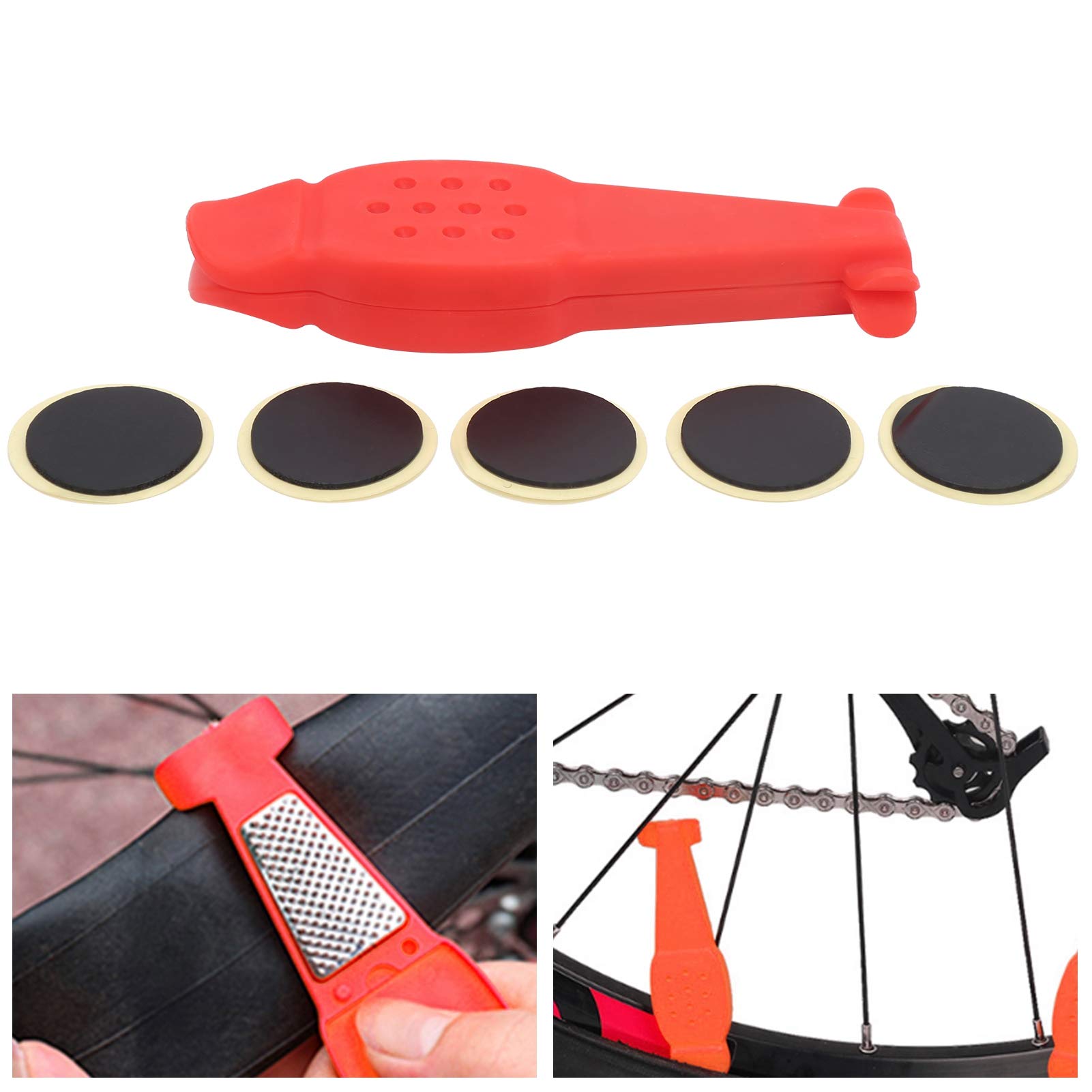 Bicycle Tire Repair Kit with Rasp Tool & Tire Levers - Puncture Patch Kit for Bike Tubes - Durable Bike Tire Repair Tools (Red) - Perfect for Road Bikes, Mountain Bikes & Commuting Emergencies