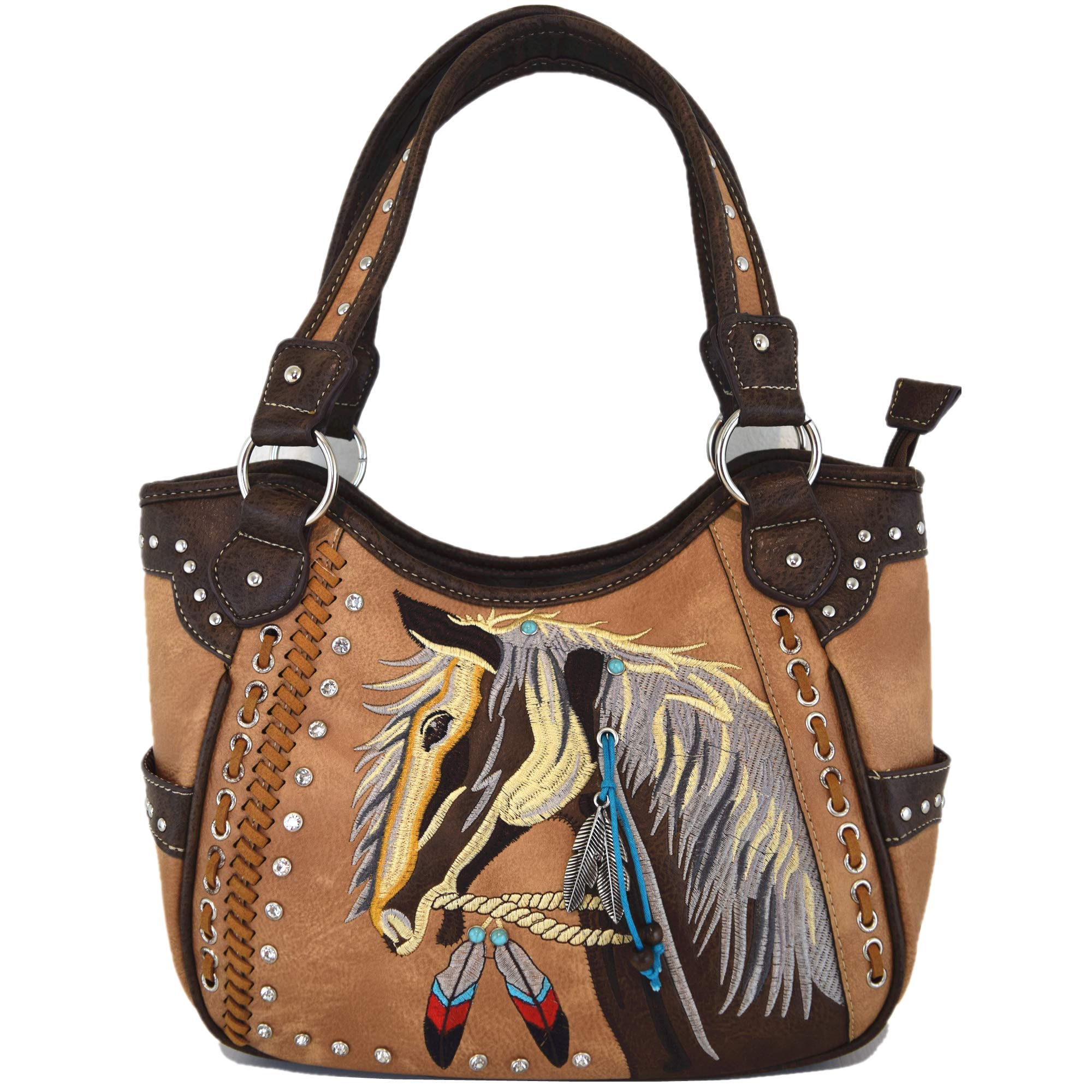 Western Style Laser Cut Tooled Leather Cowgirl Purse - Women's Handbag with Wallet Set, Country Tote & Everyday Shoulder Bag for Equestrian, Rodeo & Country Fashion Lovers
