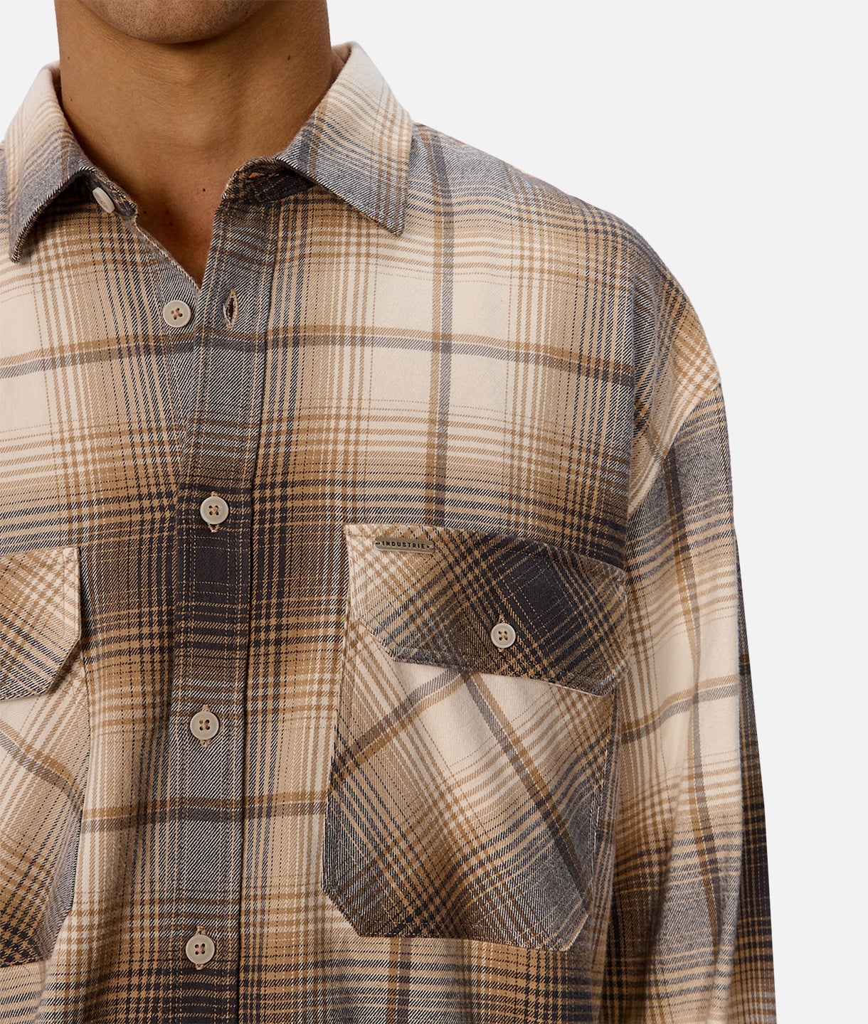 Dayton Long Sleeve Shirt - Wheat & Charcoal Plaid Flannel for Men | Comfortable Casual Wear for Fall & Winter | Perfect for Outdoor Activities, Work & Layering