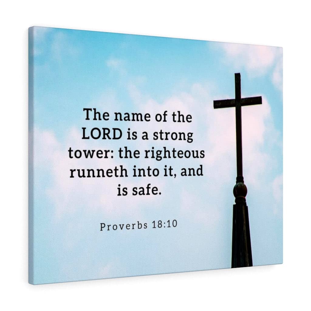 Christian Wall Art - Proverbs 18:10 Bible Verse Print 'The Name of the Lord is a Strong Tower' - Ready to Hang Scripture Decor for Home, Office & Church - Inspirational Gift for Weddings, Baptisms & Housewarmings