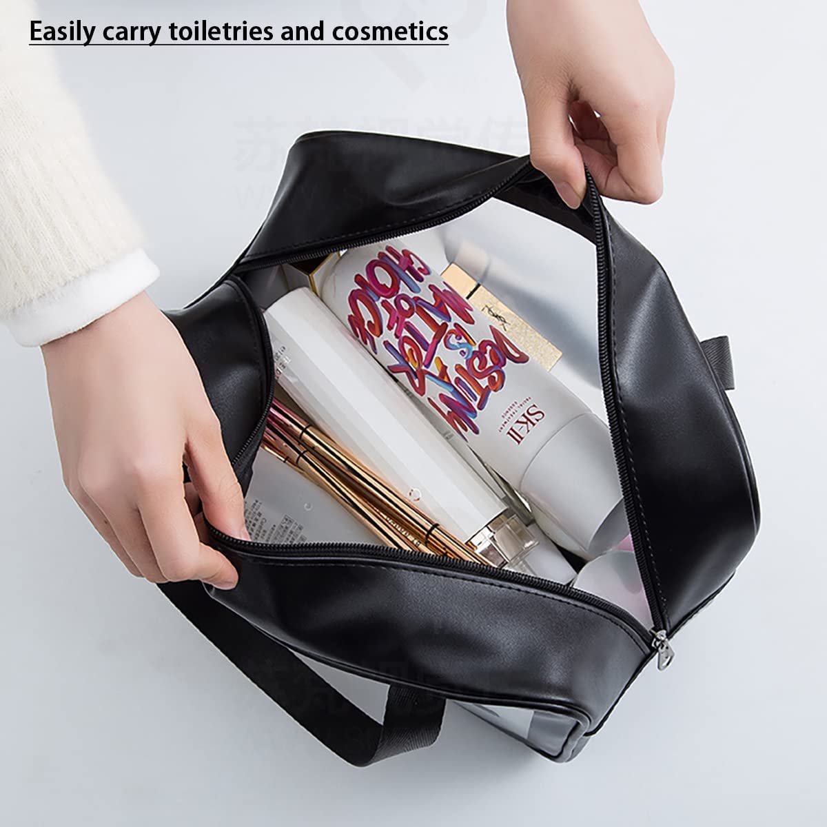 G2J BROTHERS Waterproof Clear Toiletry Bag for Travel - Large Cosmetic Makeup Organizer with Zipper - Perfect for Men & Women (Black) | Ideal for Airplane Carry-on, Gym, Beach & Vacation Essentials Storage