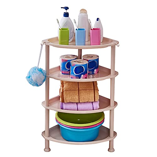 4-Tier Plastic Corner Storage Shelves for Bathroom & Kitchen - Space-Saving Organizer Rack for Shower, Toiletries, Spices & Cleaning Supplies