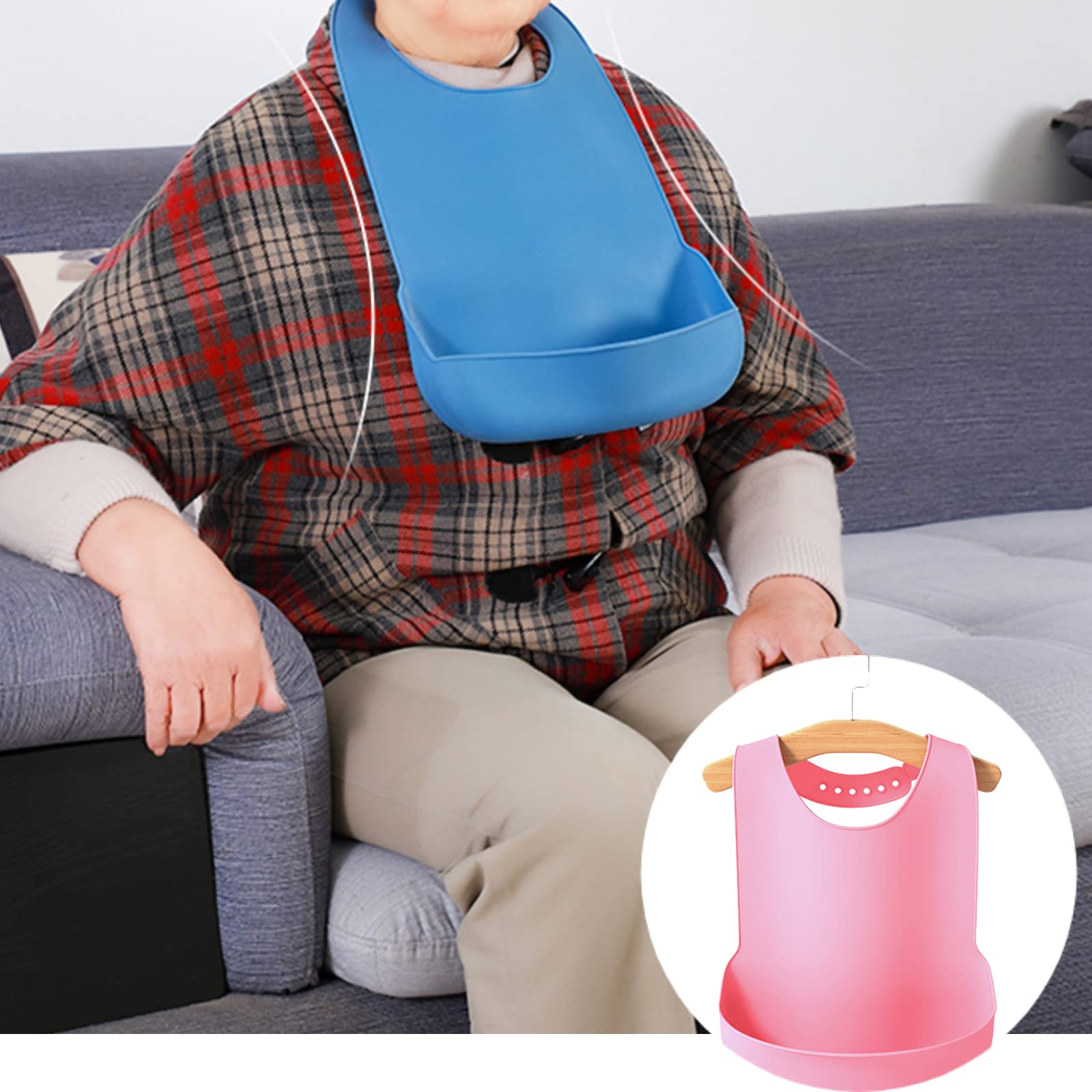 Waterproof & Reusable Silicone Adult Bibs for Elderly Women and Men - Washable Crumb Catcher Eating Bib for Seniors (Pink) - Perfect for Dining, Nursing Homes & Mealtime Assistance