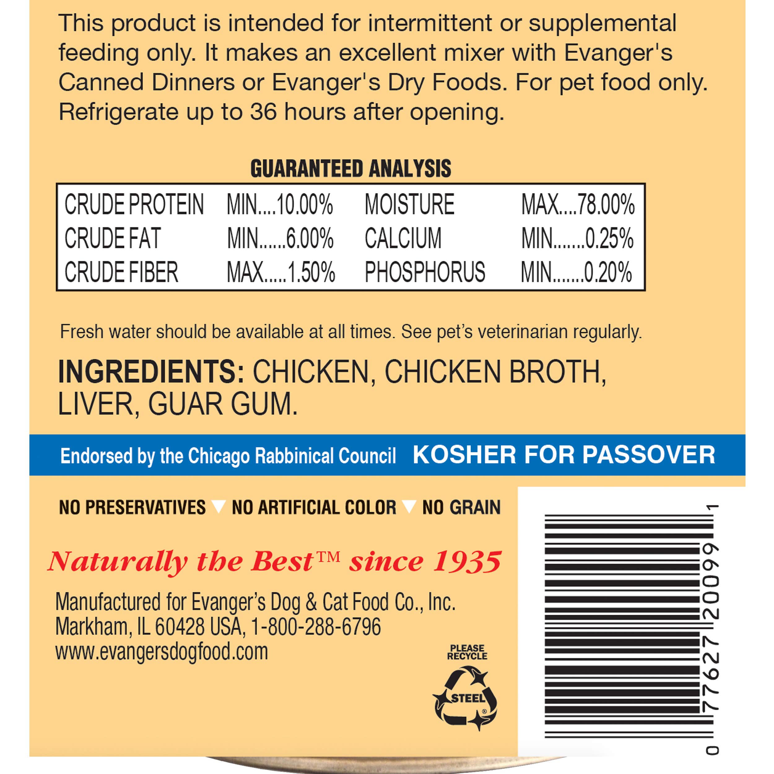 Evanger's Grain-Free Chicken Dog & Cat Food - High Protein, Natural Ingredients for Healthy Pets - Perfect for Mealtime & Training Treats