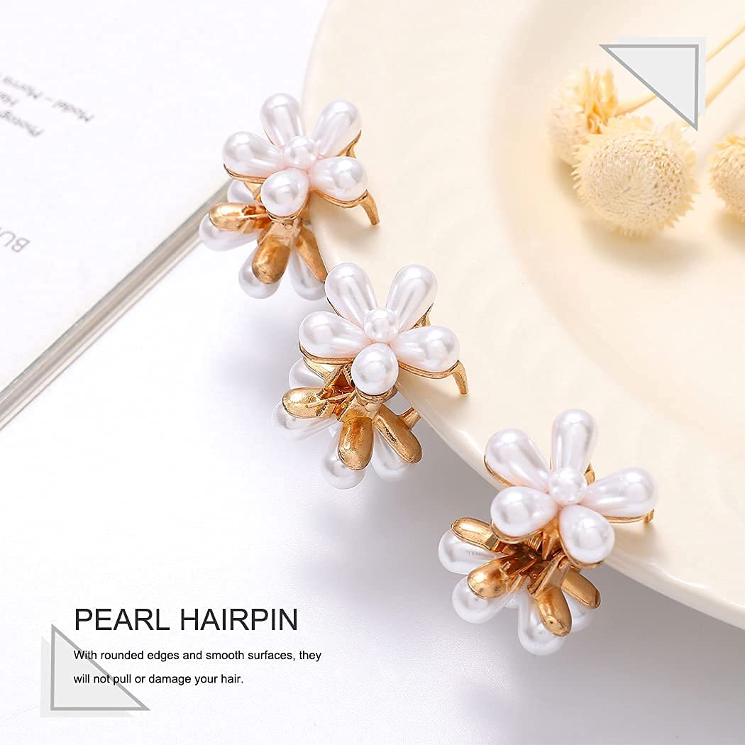 Korean Fashion Hair Clips for Girls - 7PCS Daisy Pearl Alligator Hair Barrettes Set for Baby, Toddler & Teen - Cute Hair Accessories for School, Party & Everyday Wear