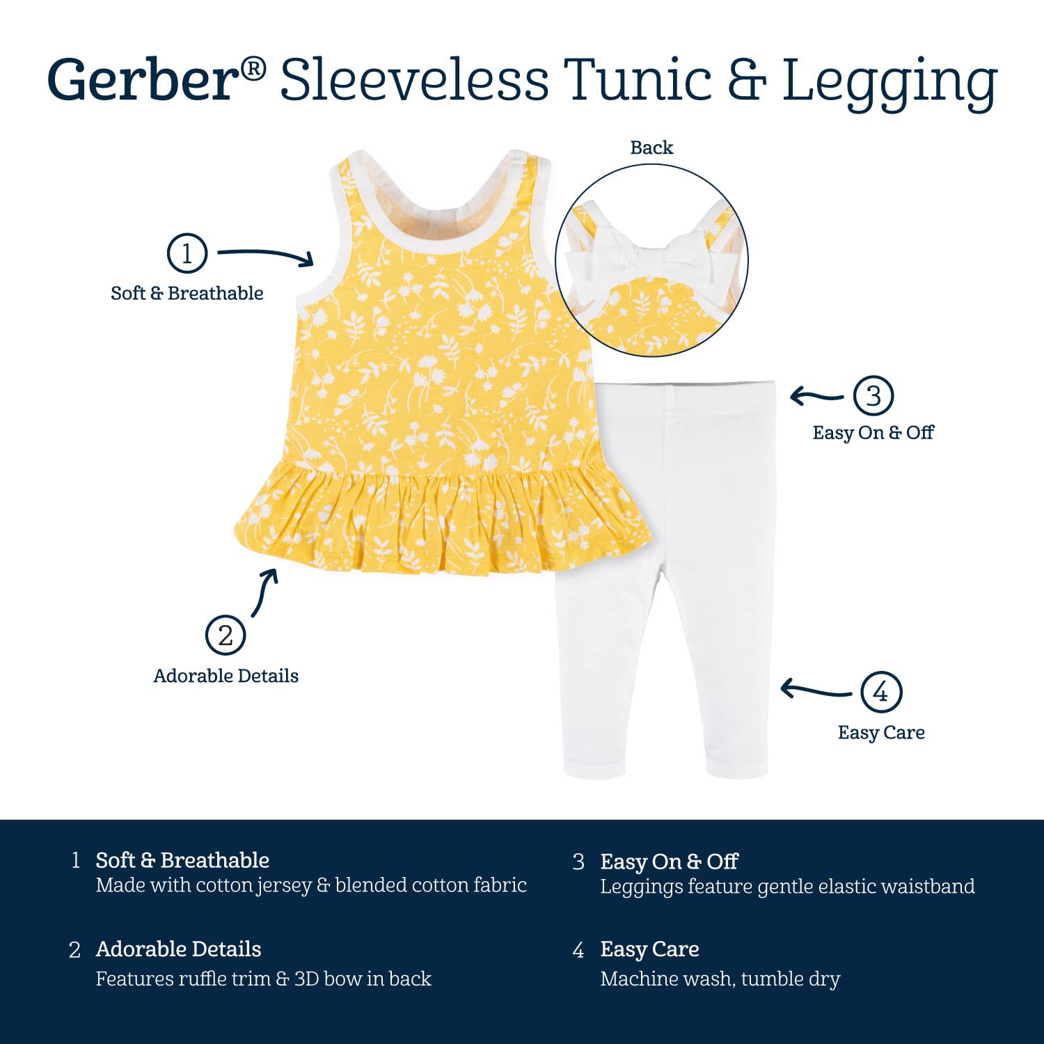 Gerber Baby Girls' Tunic and Legging Set - Soft Cotton 2-Piece Outfit for Toddlers | Playtime, Daycare & Casual Wear