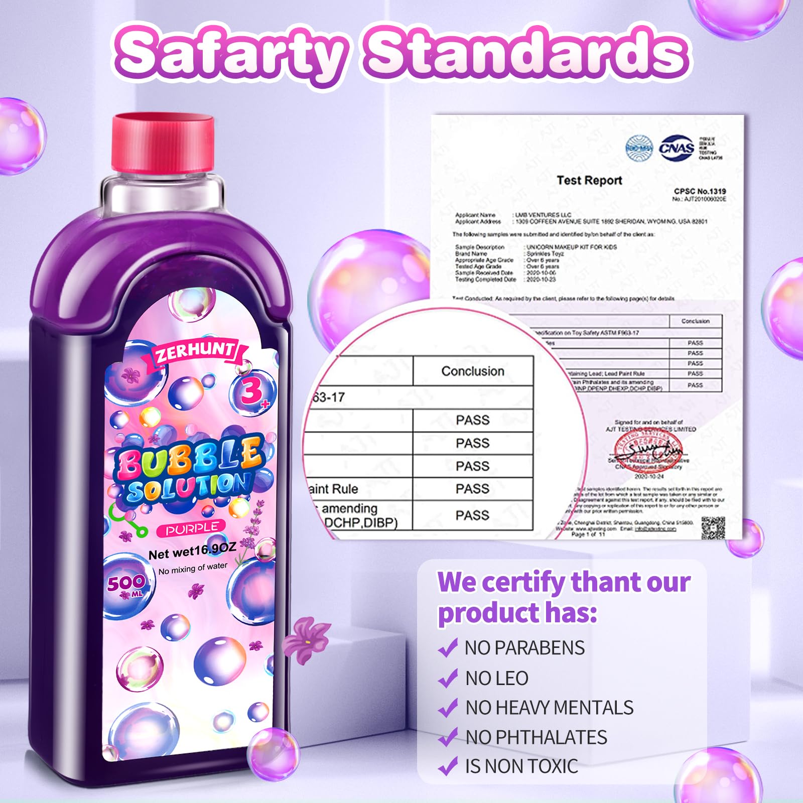 Zerhunt Non-Toxic Bubble Solution Refills - 500ML Purple Bubble Liquid for Bubble Machines & Toys | Safe, Long-Lasting Bubbles for Kids Outdoor Play, Birthday Parties & Backyard Fun