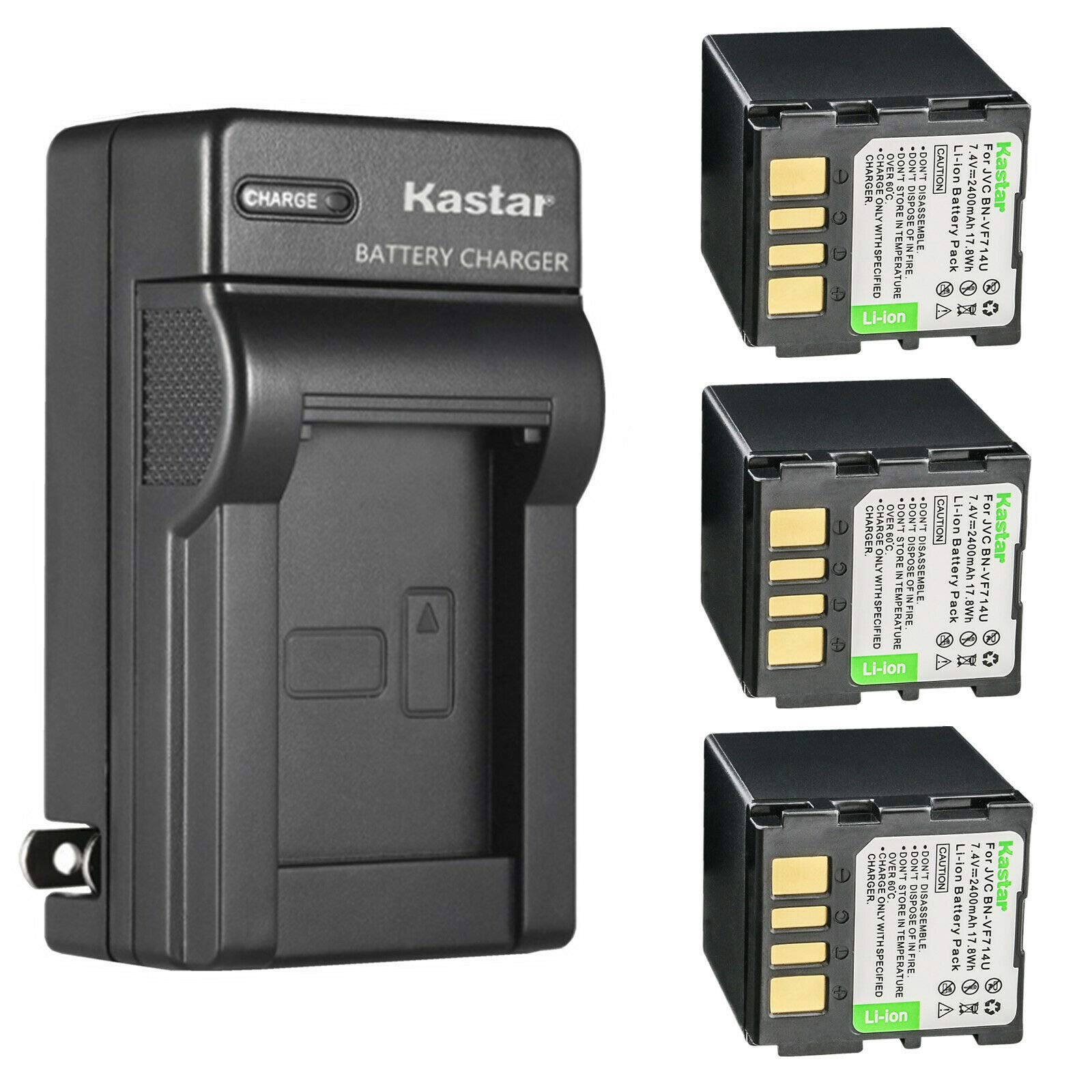 Kastar 3-Pack Replacement Battery and AC Wall Charger for JVC GZ-D240/D270/GR-D360 Series Camcorders - Perfect for Travel Vlogging & Home Video Recording