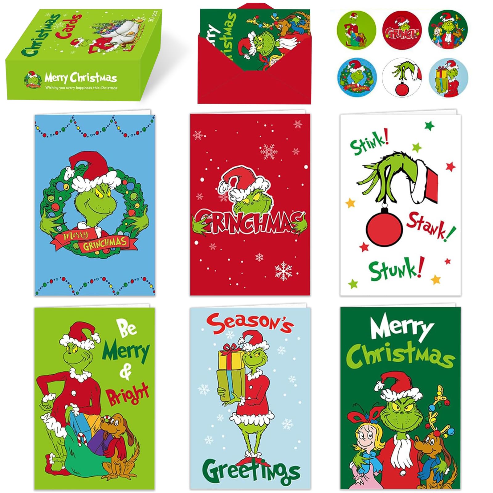 30-Pack Christmas Greeting Cards Set with Envelopes & Stickers - 6 Assorted Holiday Designs (6x4 Inch) - Perfect for Kids, Boys, Girls & Adults - Great for Holiday Parties, Family Gatherings & Office Exchanges