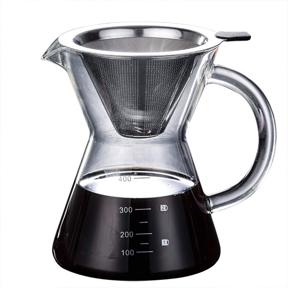 AIPOLE Pour Over Coffee Maker with Stainless Steel Filter - 400ml/13.5oz High-Temp Borosilicate Glass Carafe - Perfect for Handcrafted Drip Coffee at Home, Office or Camping