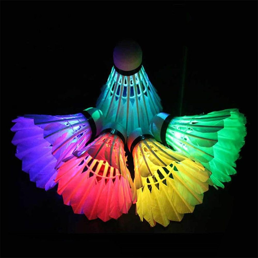 LED Badminton Shuttlecock with Colorful Lights - Glow in the Dark Goose Feather Shuttlecocks for Indoor & Outdoor Play - Perfect for Night Games, Backyard Fun, and Gym Practice