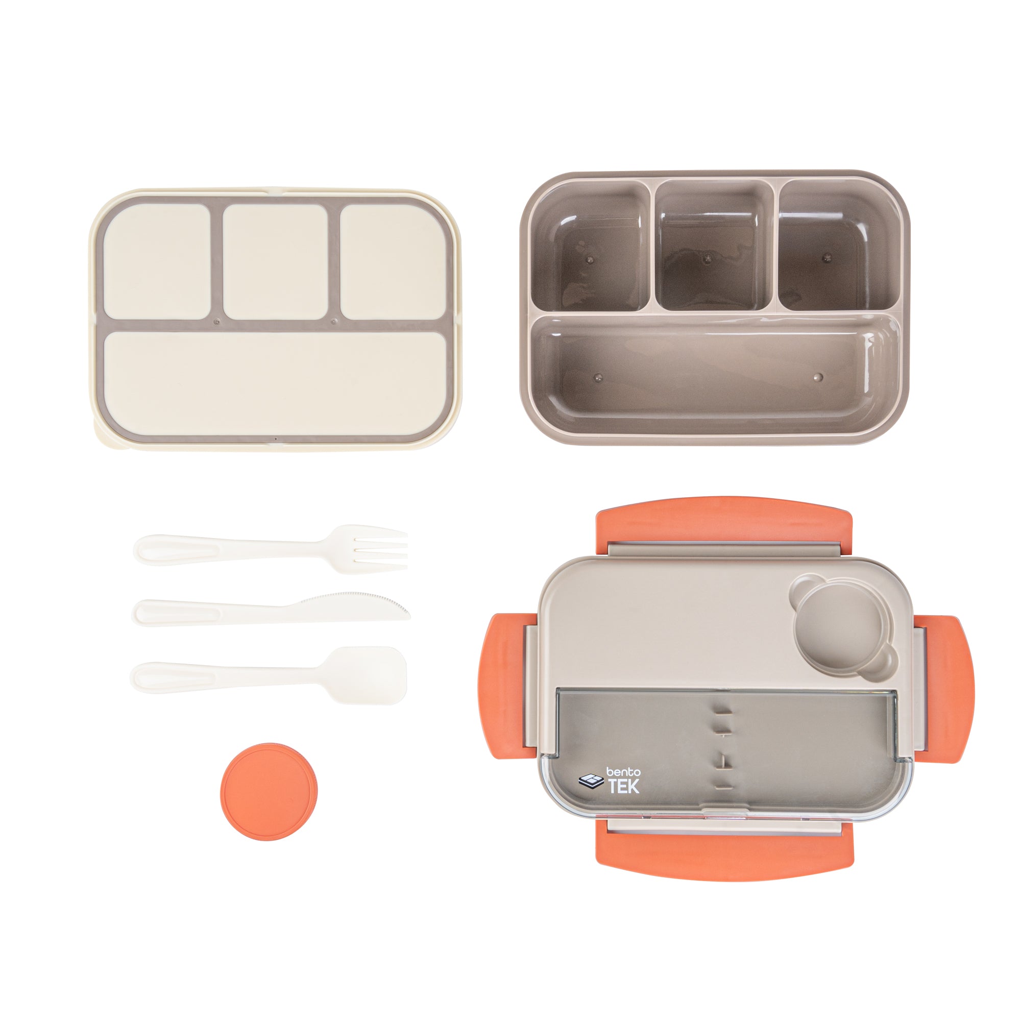 Bento Tek 44 oz BPA-Free Microwave Safe Lunch Box with Utensils - Brown & Orange (9