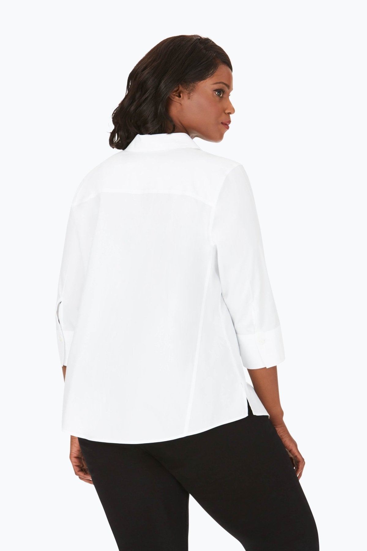Paityn Plus No Iron Pinpoint 3/4 Sleeve Button Down Shirt for Women - Wrinkle Free Office Wear & Business Casual Outfits