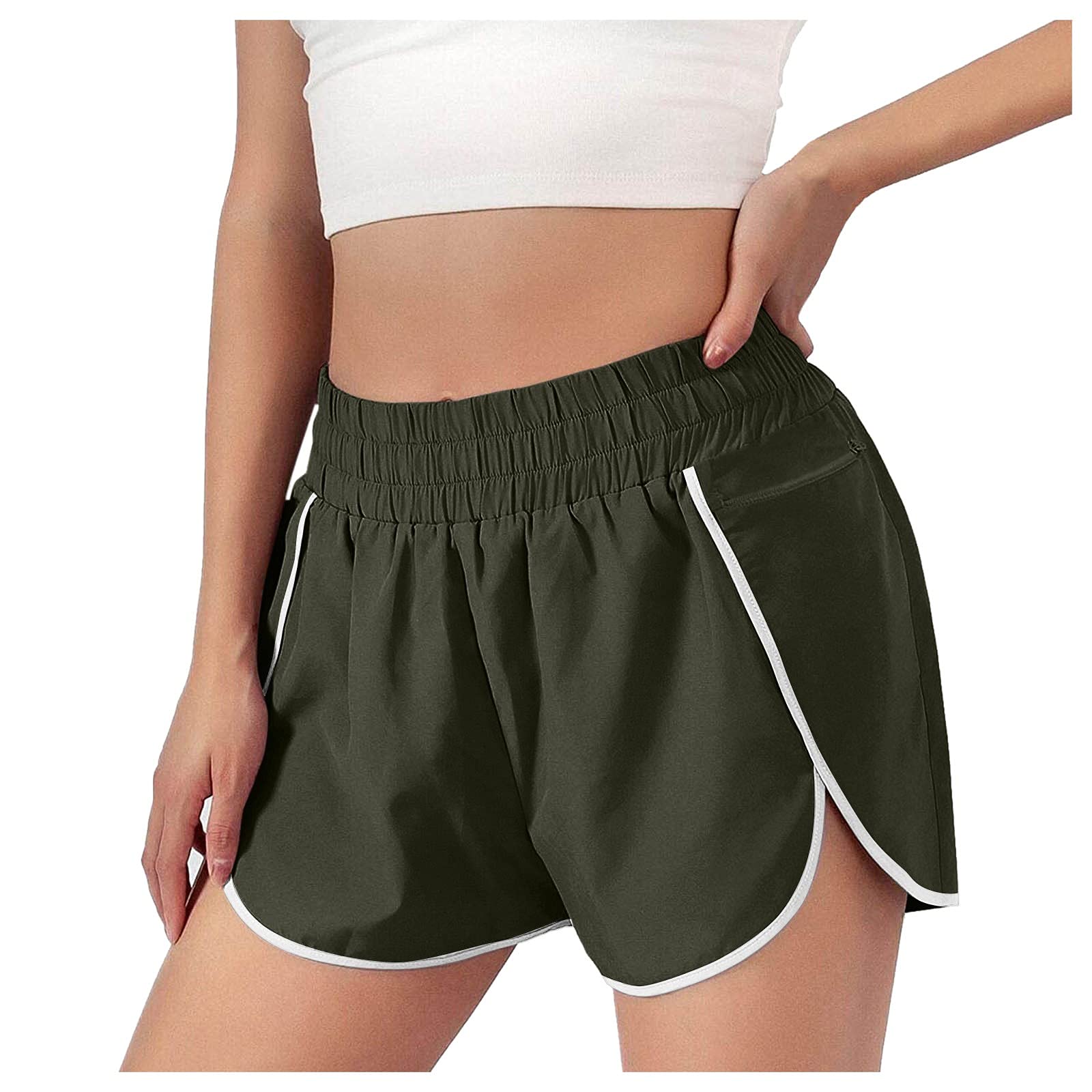 Women's High Waist Workout Running Shorts with Elastic Pockets - Athletic Ripped Yoga Pants for Gym, Jogging & Outdoor Activities