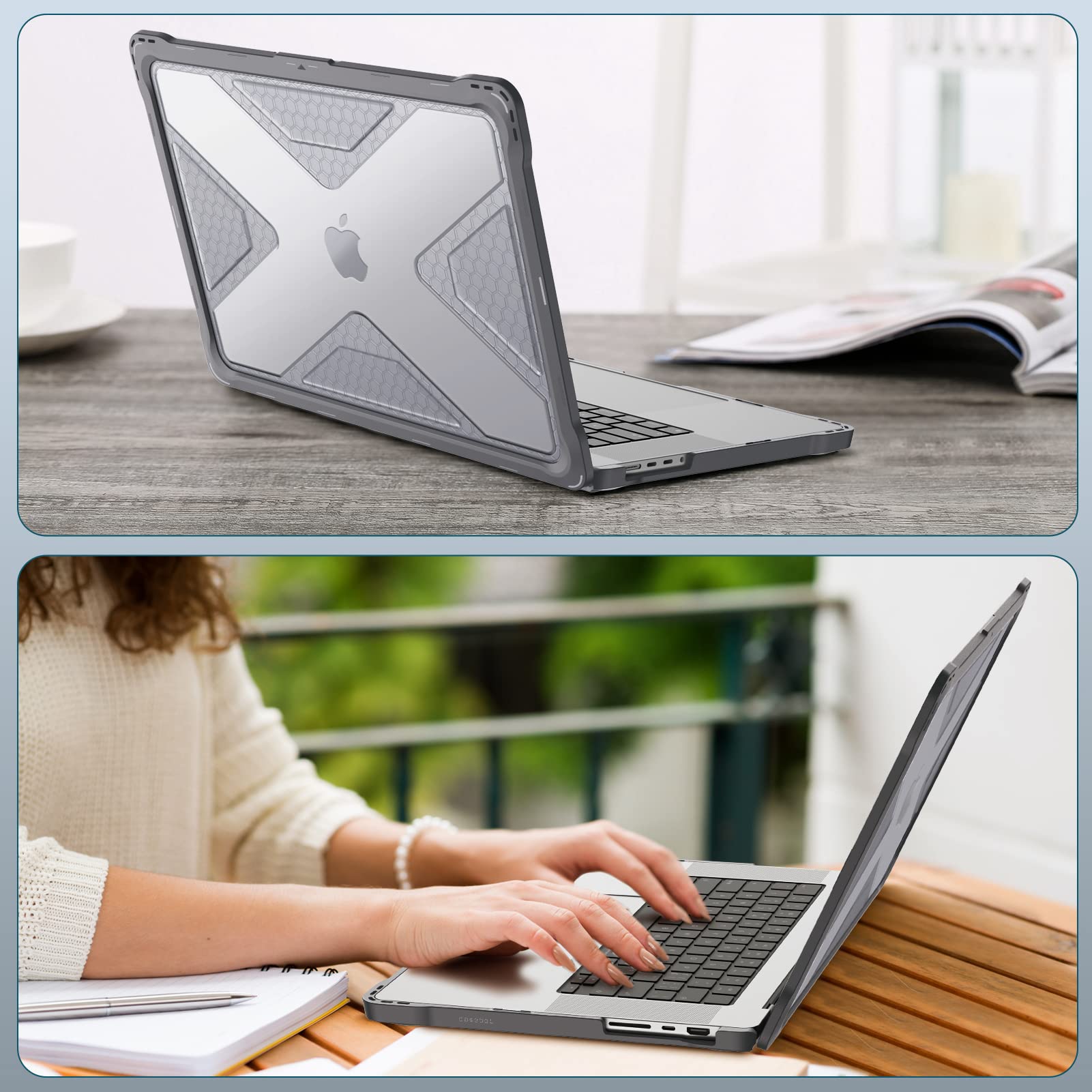 Fintie Rugged Hard Shell Case for MacBook Pro 16 Inch (2021-2024 Models A2485/A2780/A2991/A3186/A3403) - Shockproof TPU Bumper Cover Compatible with M1/M2/M3/M4 Pro/Max Chip - Durable Protection for Work, Travel & School (Gray)