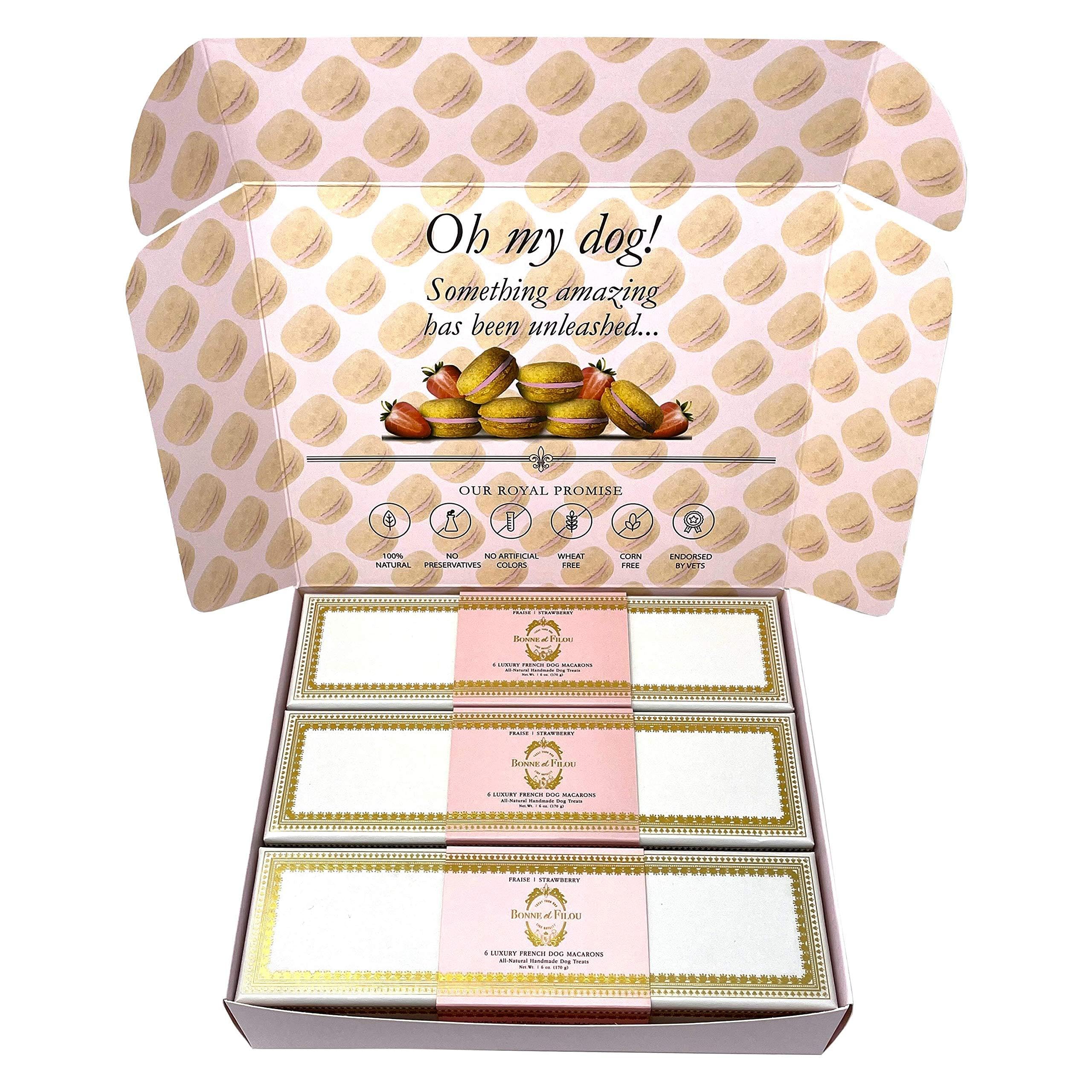 Bonne et Filou Easter Dog Treats - Strawberry Flavored Cupcakes, 18 Count Bulk Gift Pack | Macaron Style Cakes | Healthy Human-Grade Snacks for Medium & Large Breed Dogs | Perfect for Easter Celebrations, Training Rewards & Special Occasions