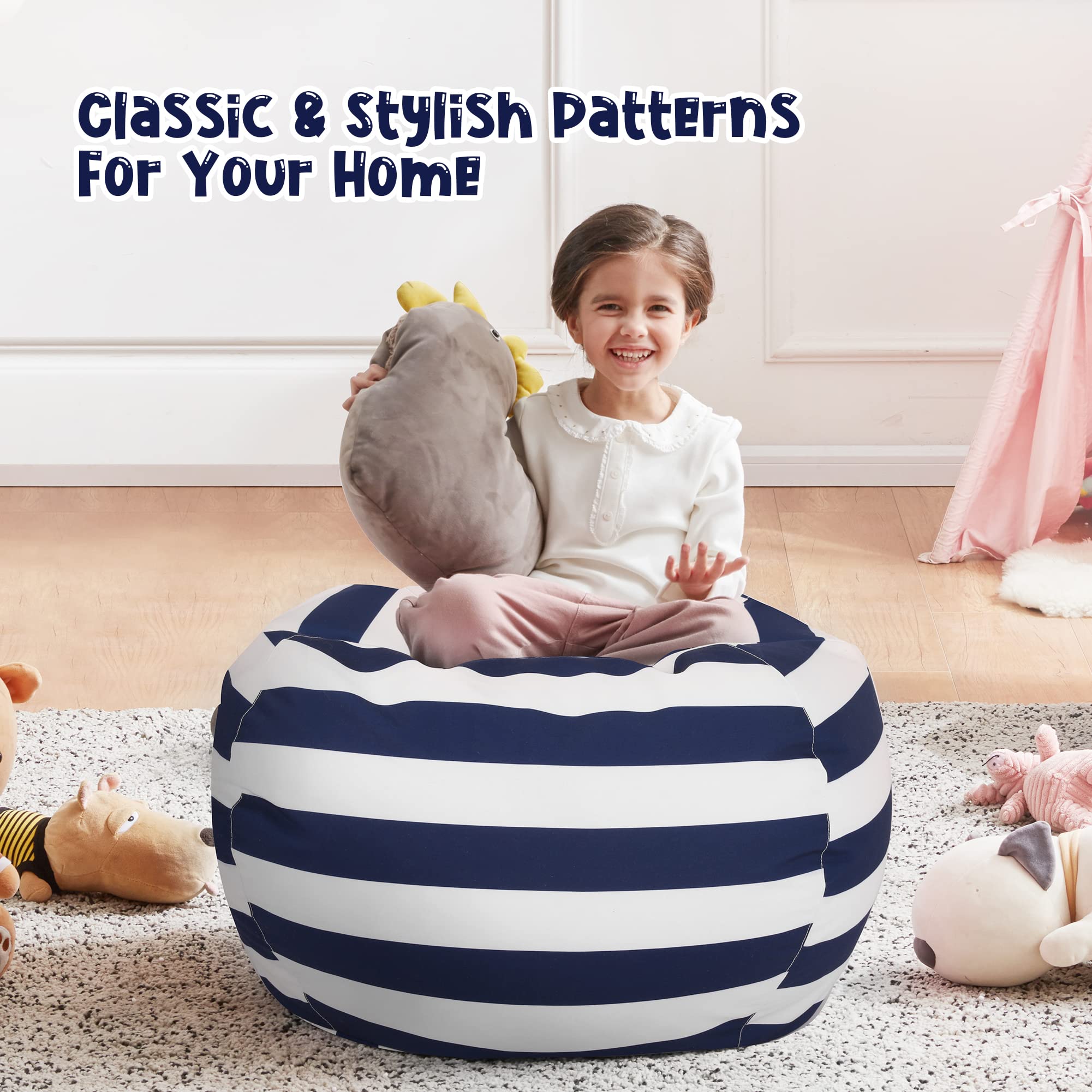 **Nobildonna Stuffed Animal Storage Bean Bag Chair Cover – Large Kids Bean Bag Chair Without Filling for Girls & Toddlers – Organize Soft Plush Toys – Perfect for Playrooms, Bedrooms & Daycare Storage**