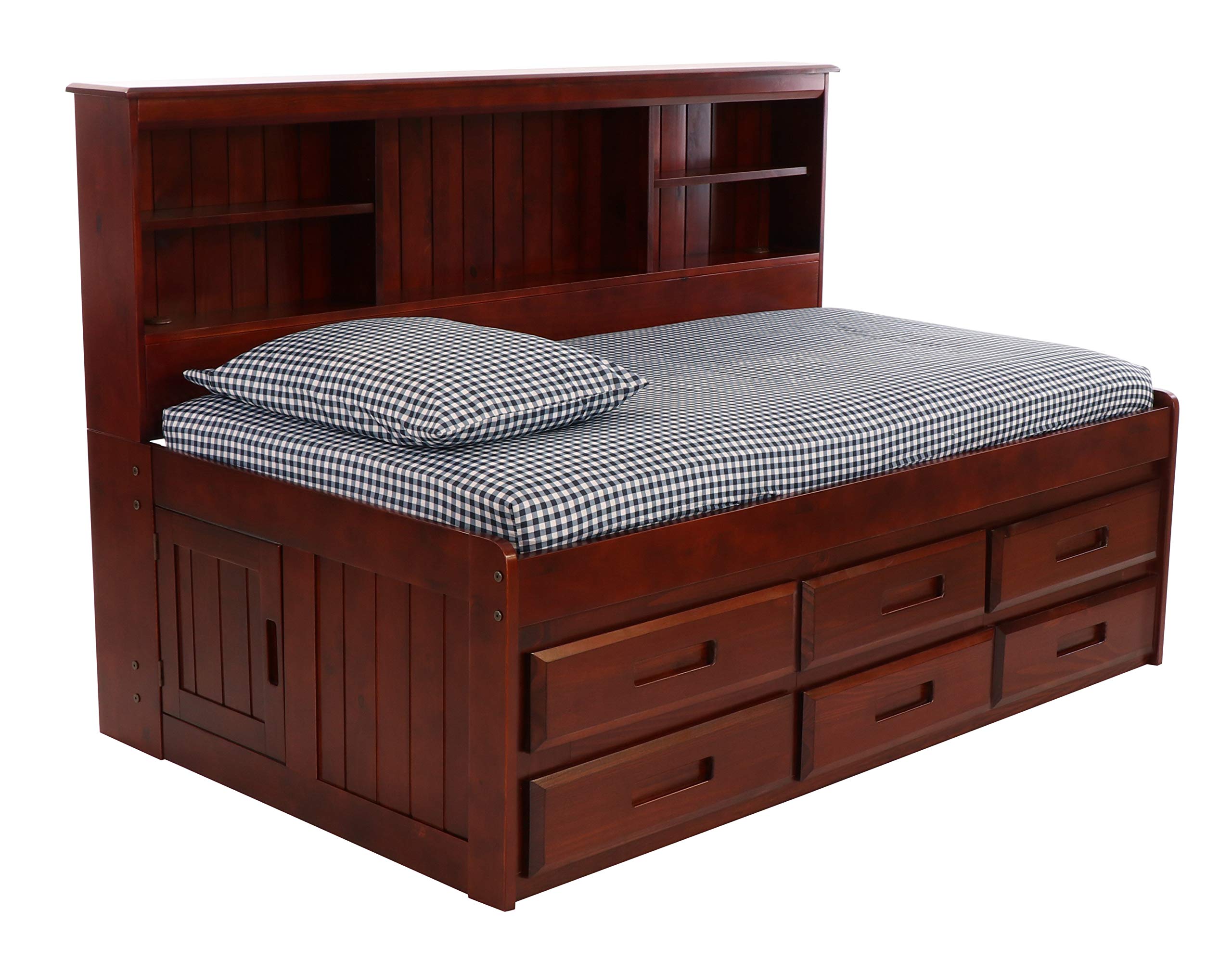 Discovery World Furniture Twin Bookcase Daybed with 6 Drawers in Merlot - Space-Saving Storage Bed for Kids, Teens & Guest Rooms, Perfect for Small Bedrooms, Dorms & Apartments