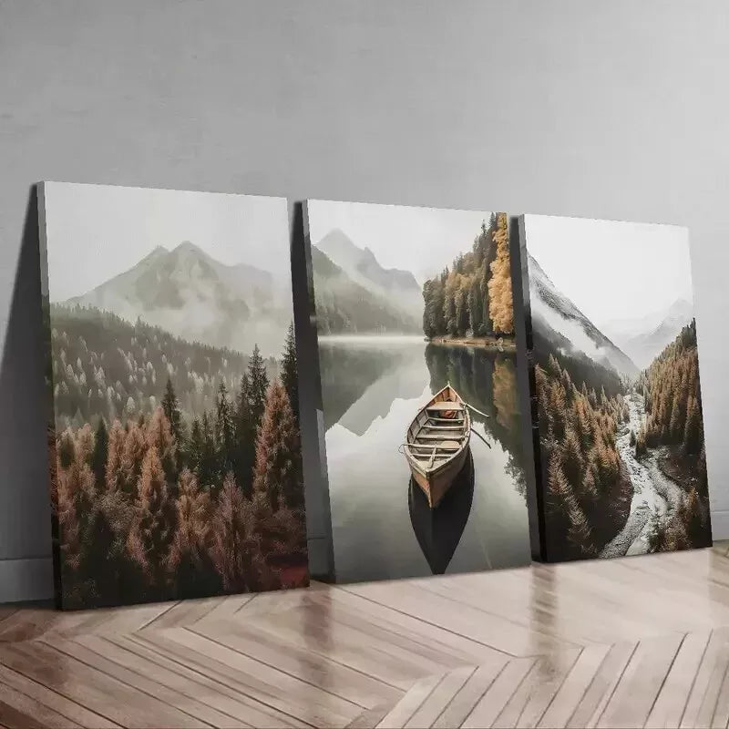 3-Piece Misty Mountains Landscape Canvas Wall Art Set - Framed 50x70cm (20x28in) High Quality Print | 100% Australian Made | Ready to Hang | Perfect for Living Room, Bedroom & Office Decor